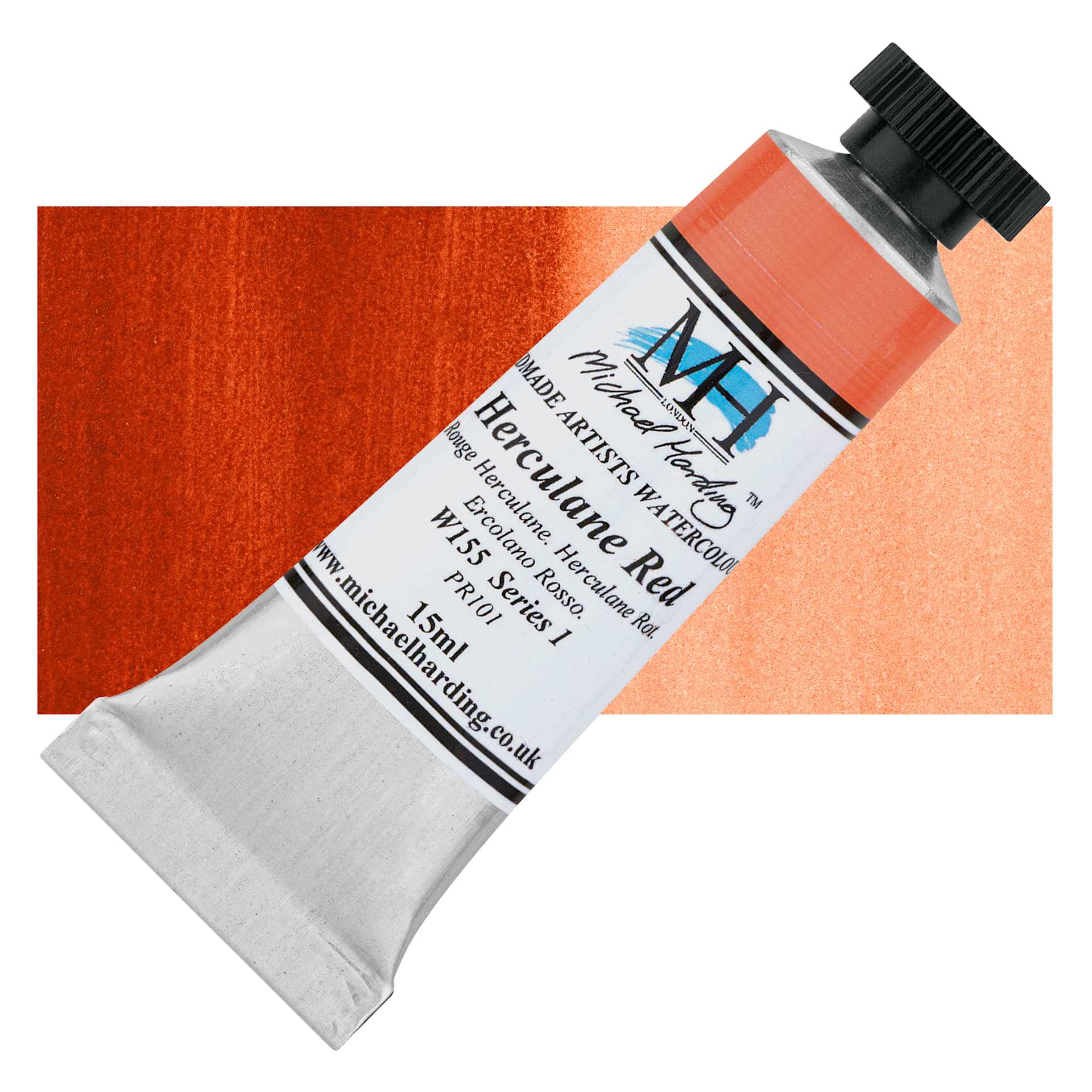 Michael Harding Artists Watercolor - Herculane Red, 15 ml tube and swatch