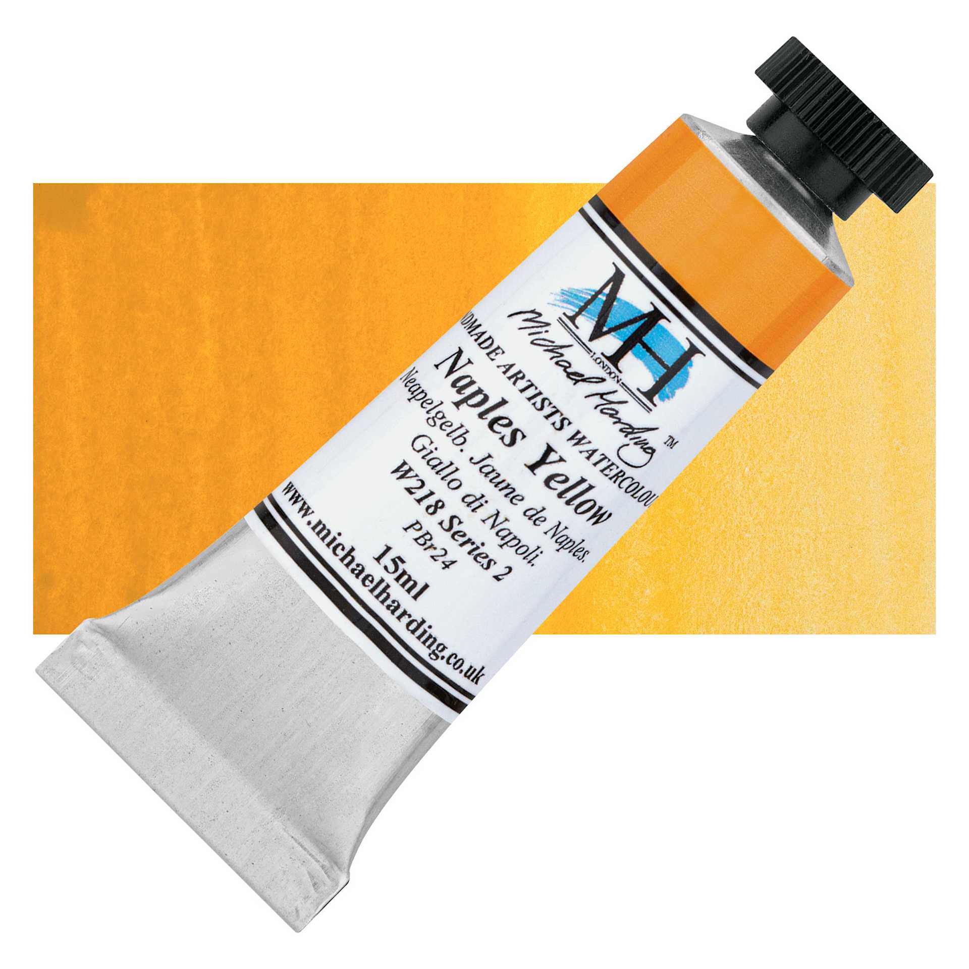 Michael Harding Artists Watercolor - Naples Yellow, 15 ml tube and swatch