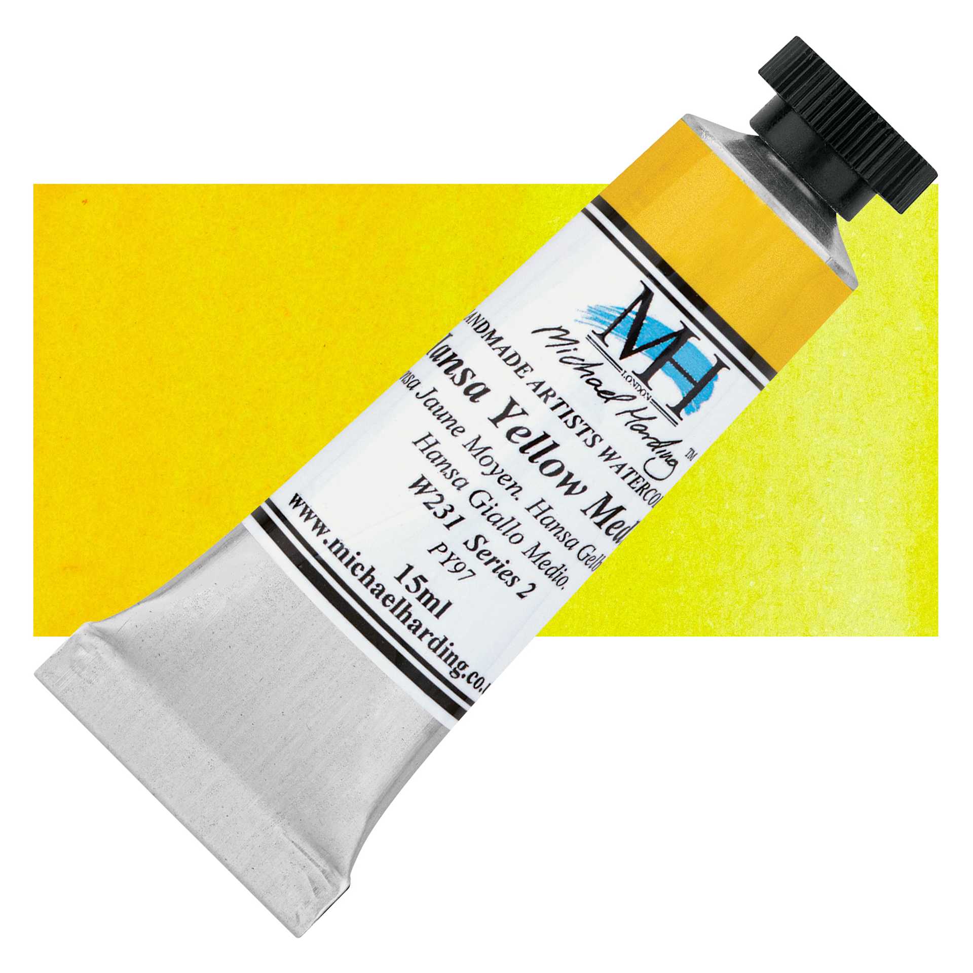 Michael Harding Artists Watercolor - Hansa Yellow Medium, 15 ml tube and swatch