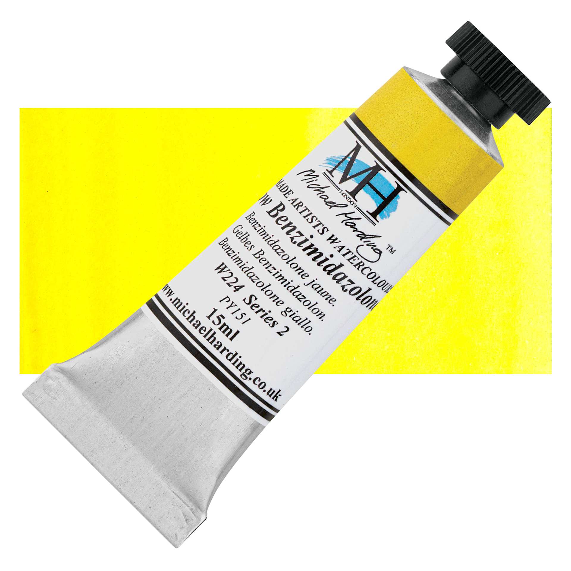 Michael Harding Artists Watercolor - Yellow Benzimidazolone, 15 ml tube and swatch