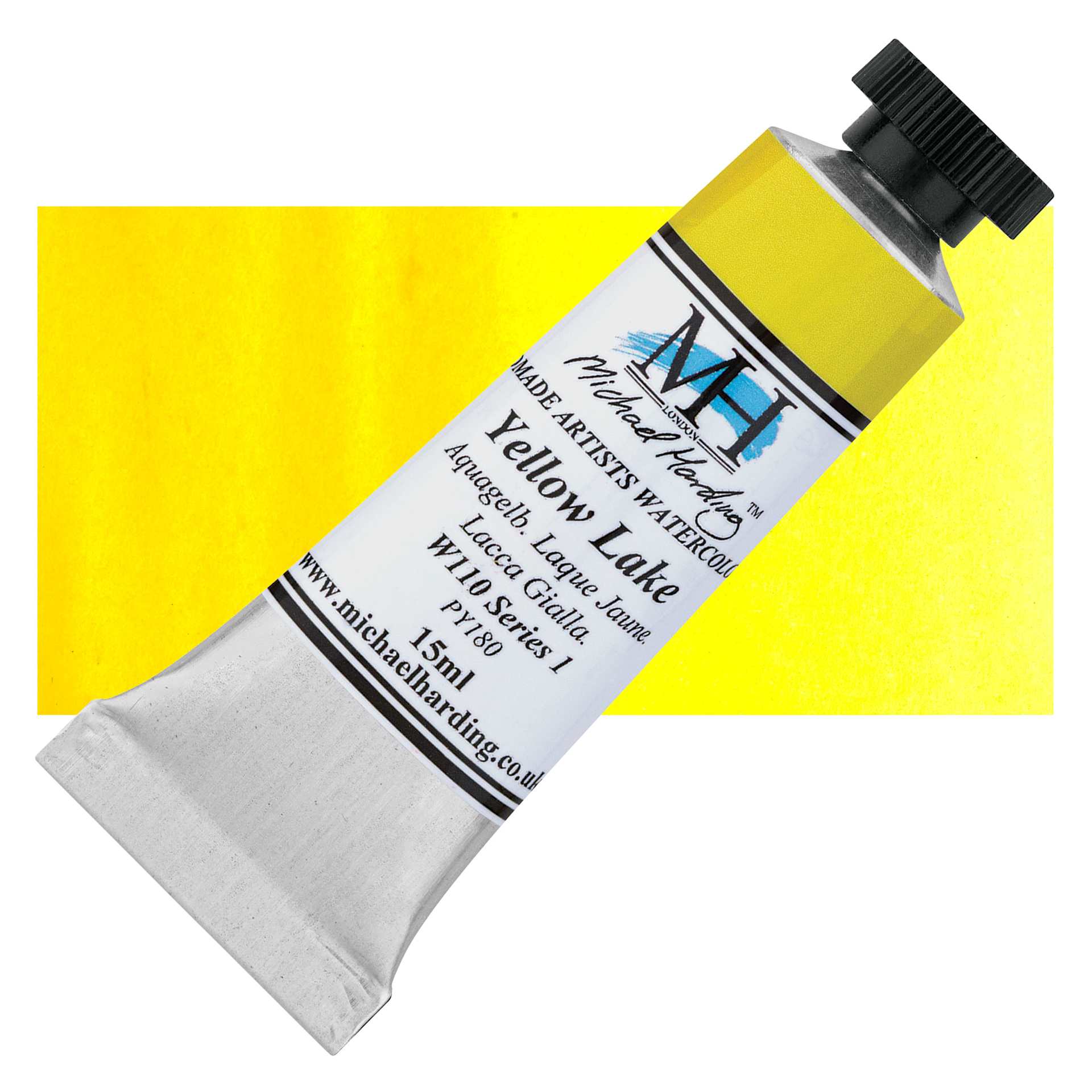 Michael Harding Artists Watercolor - Yellow Lake, 15 ml tube and swatch