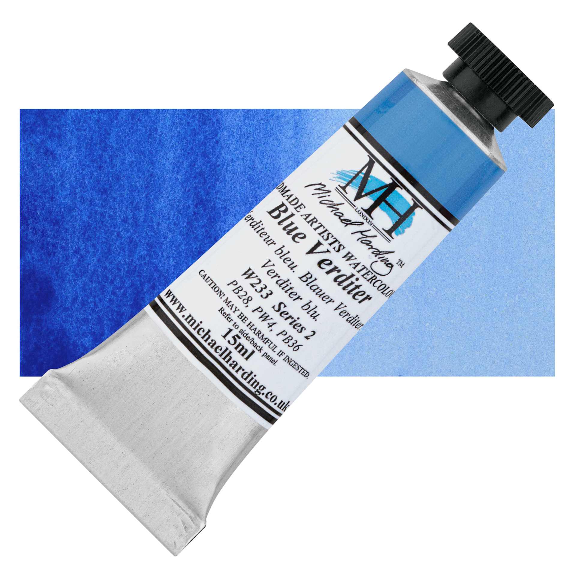 Michael Harding Artists Watercolor - Blue Verditer, 15 ml tube and swatch