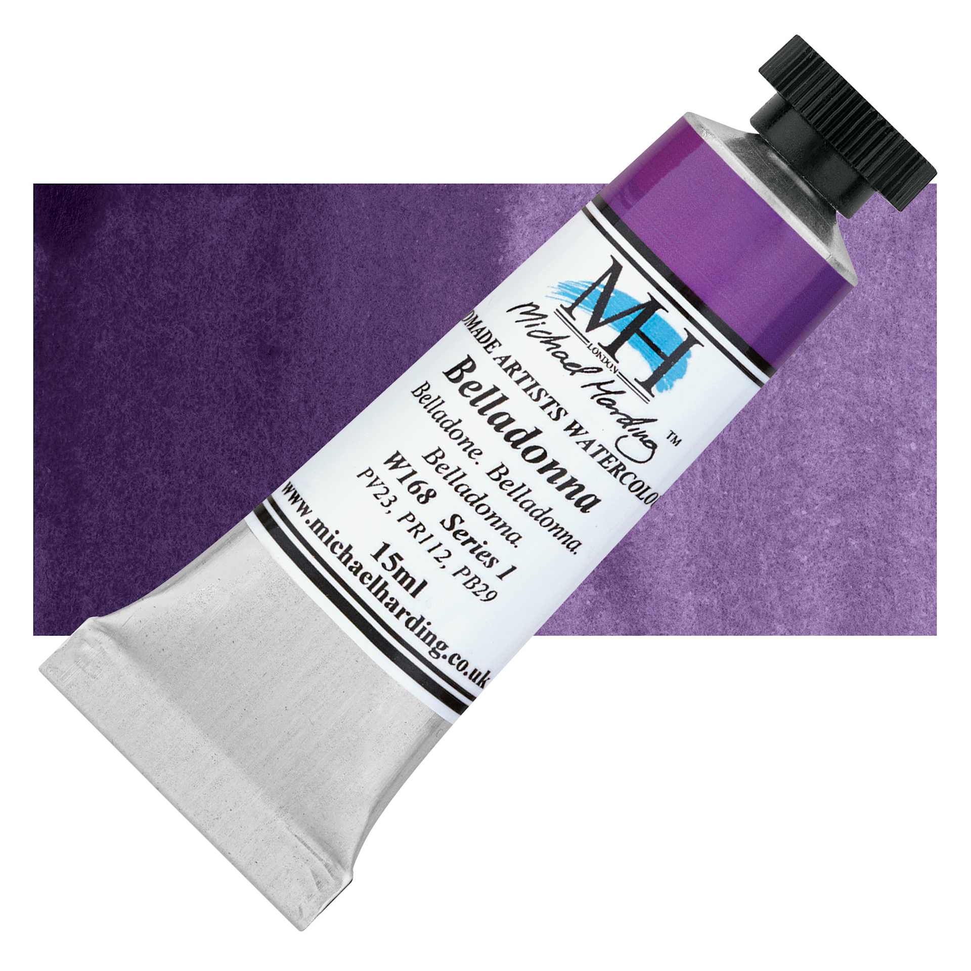 Michael Harding Artists Watercolor - Belladonna, 15 ml tube and swatch