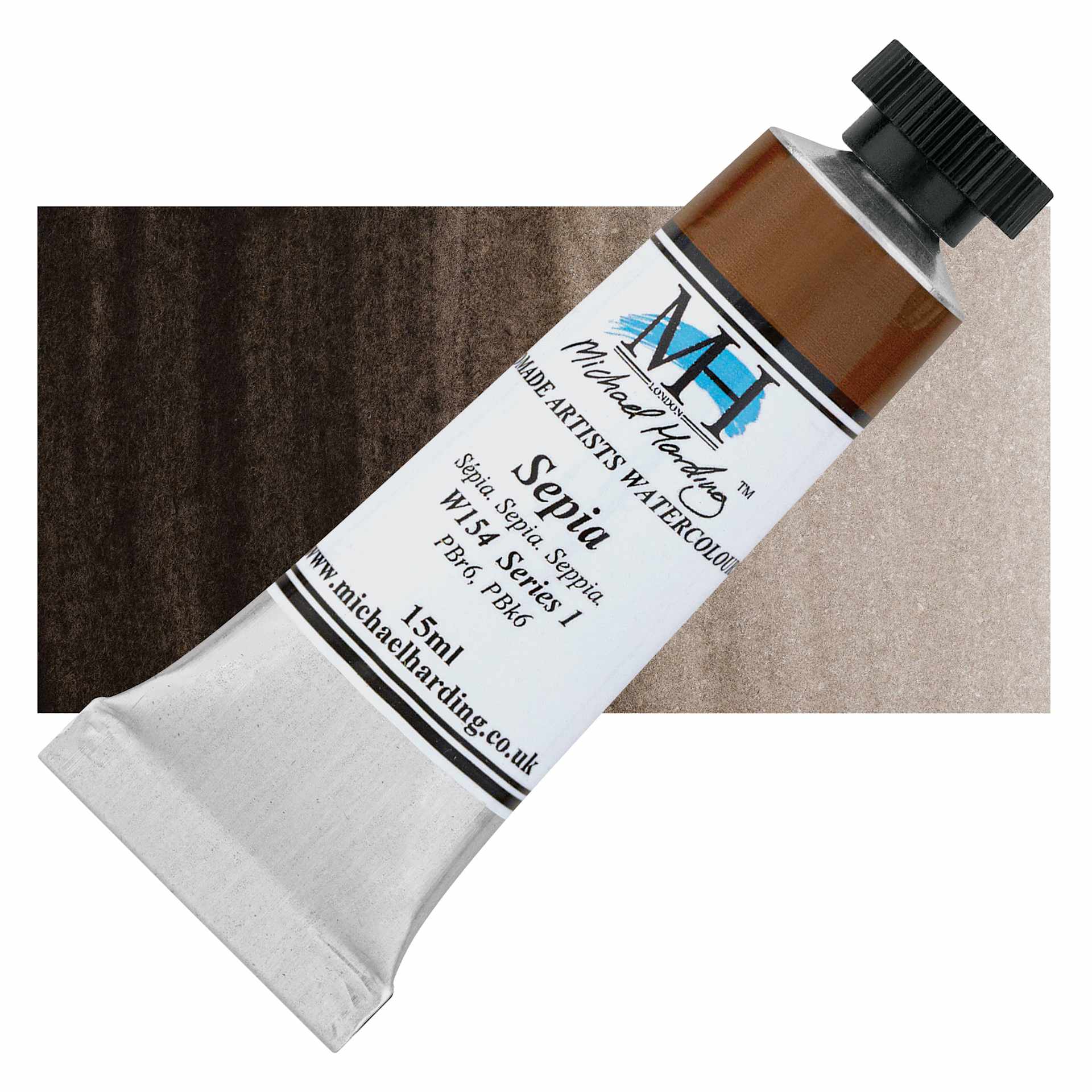 Michael Harding Artists Watercolor - Sepia, 15 ml tube and swatch