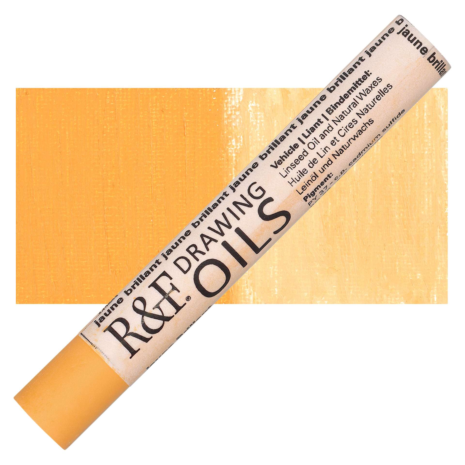 R&F Drawing Oil Stick - Jaune Brilliant, 12 ml stick and swatch
