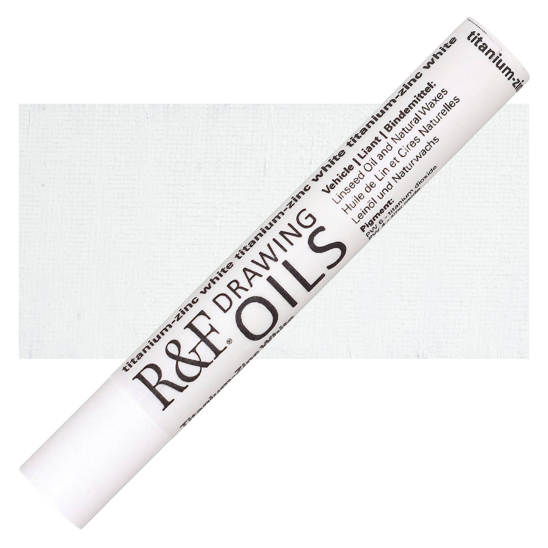 R&F Drawing Oil Stick - Titanium-Zinc White, 12 ml stick and swatch