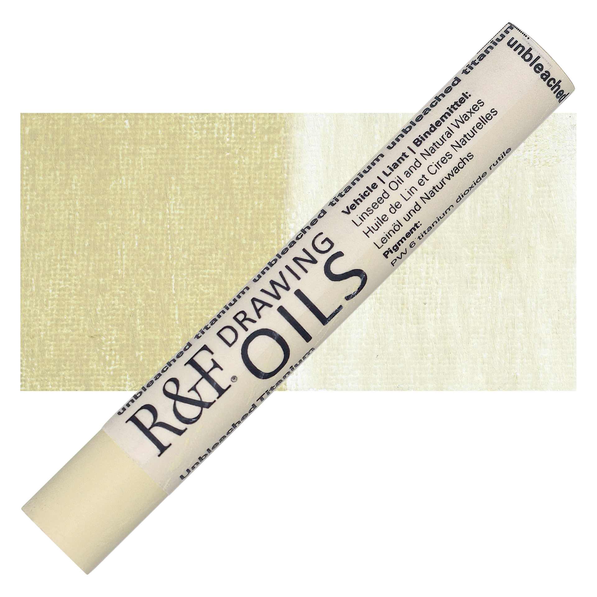 R&F Drawing Oil Stick - Unbleached Titanium, 12 ml stick and swatch