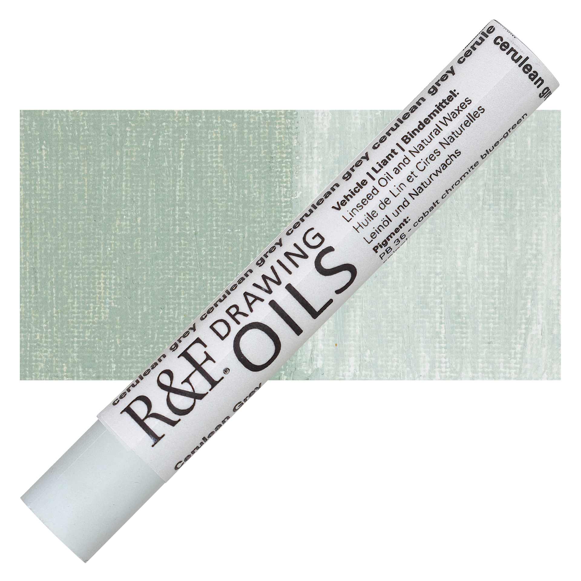 R&F Drawing Oil Stick - Cerulean Grey, 12 ml stick and swatch