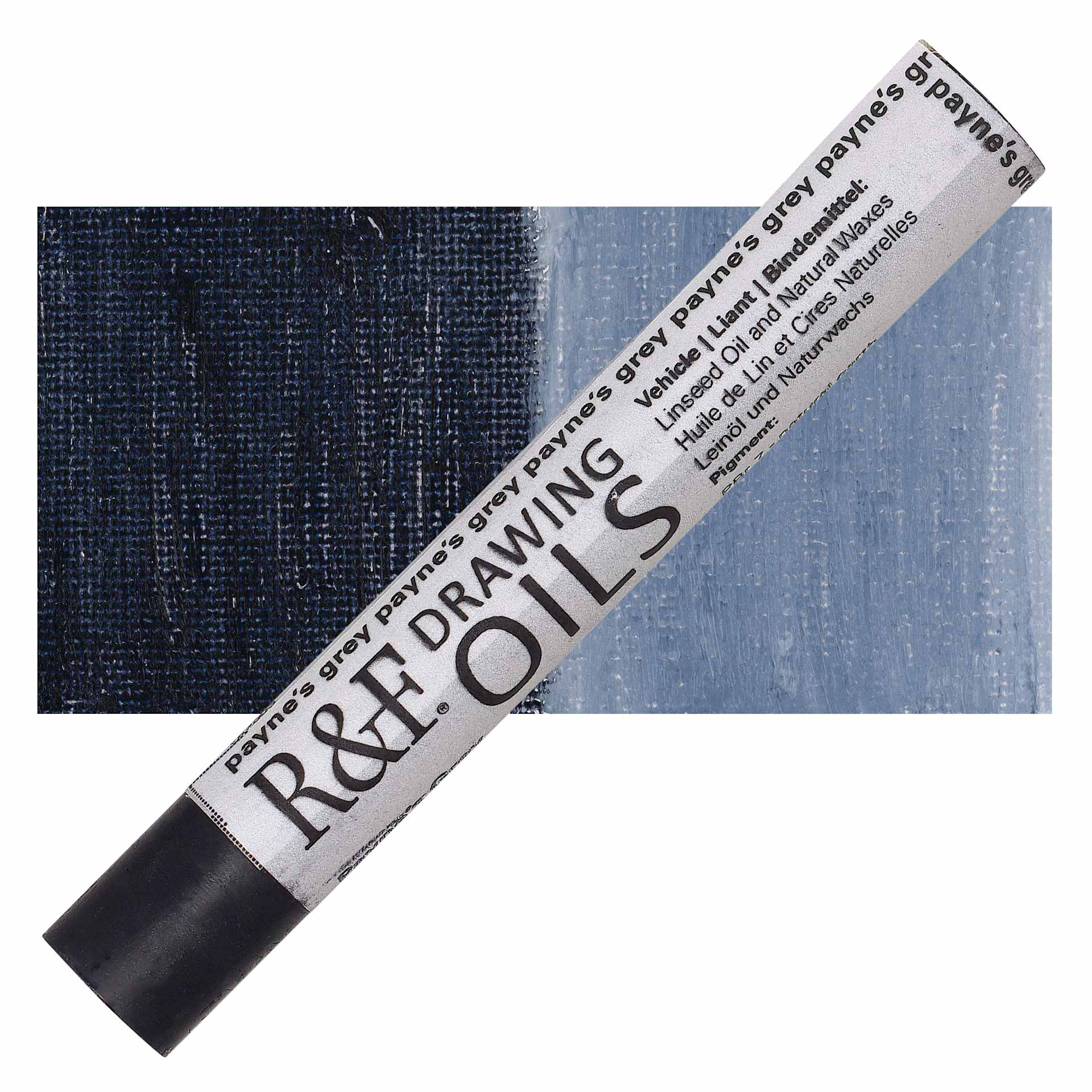 R&F Drawing Oil Stick - Payne's Grey, 12 ml stick and swatch