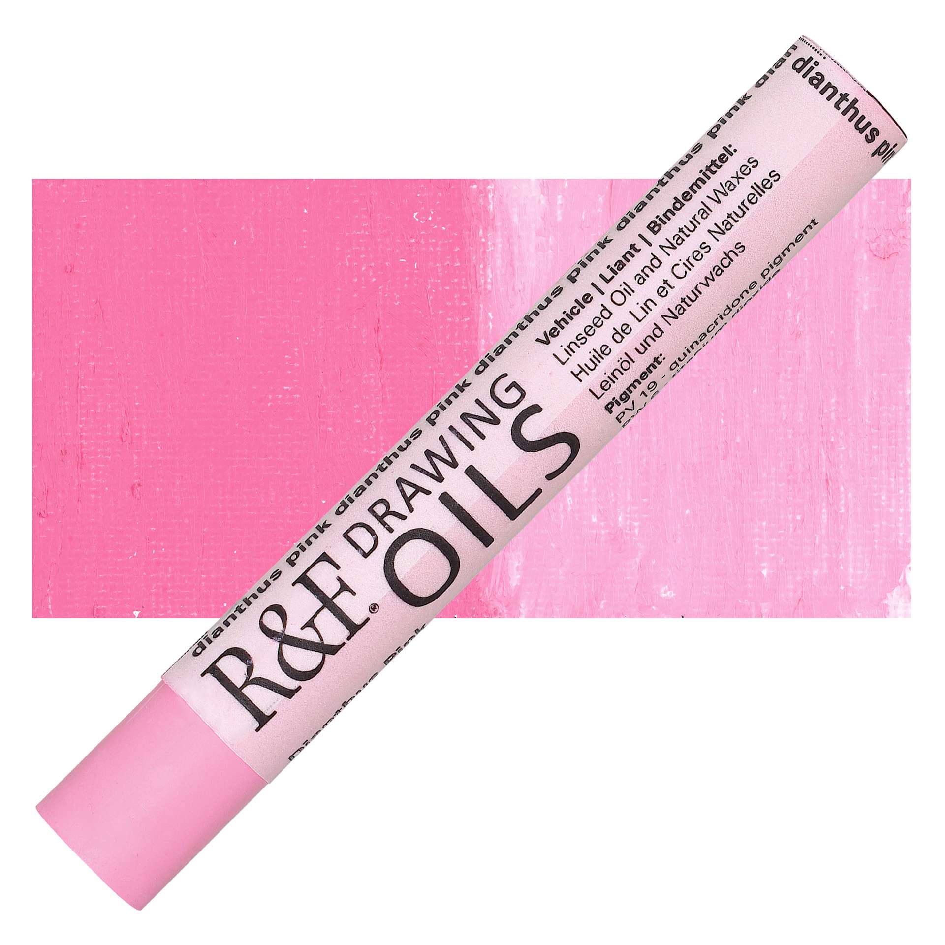 R&F Drawing Oil Stick - Dianthus Pink, 12 ml stick and swatch