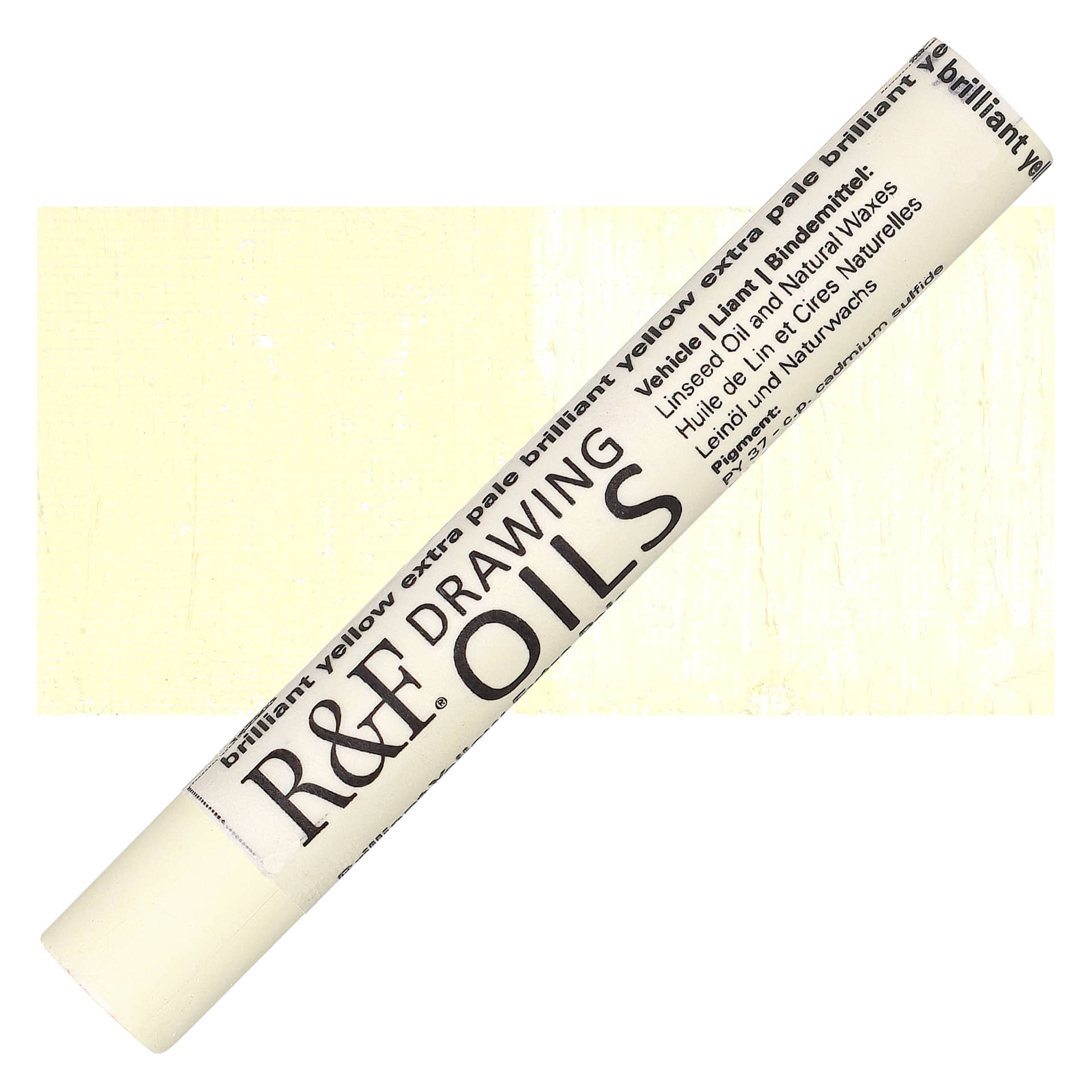 R&F Drawing Oil Stick - Brilliant Yellow Extra Pale, 12 ml stick and swatch