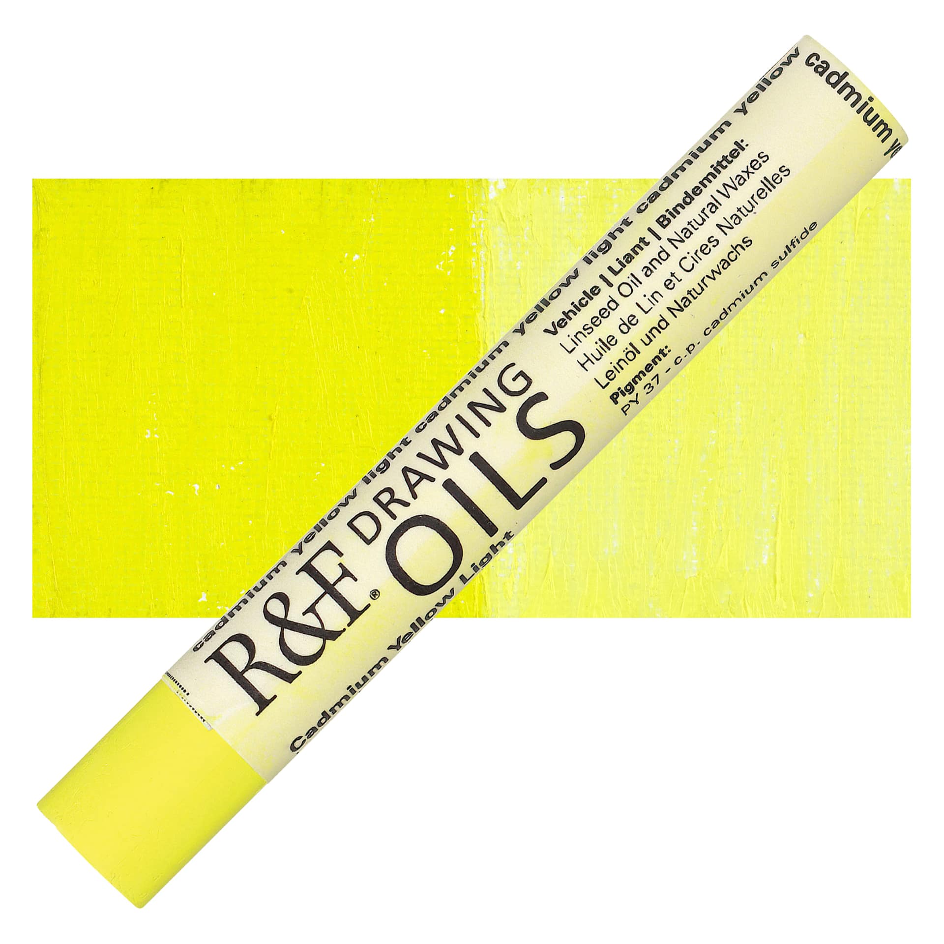R&F Drawing Oil Stick - Cadmium Yellow Light, 12 ml stick and swatch