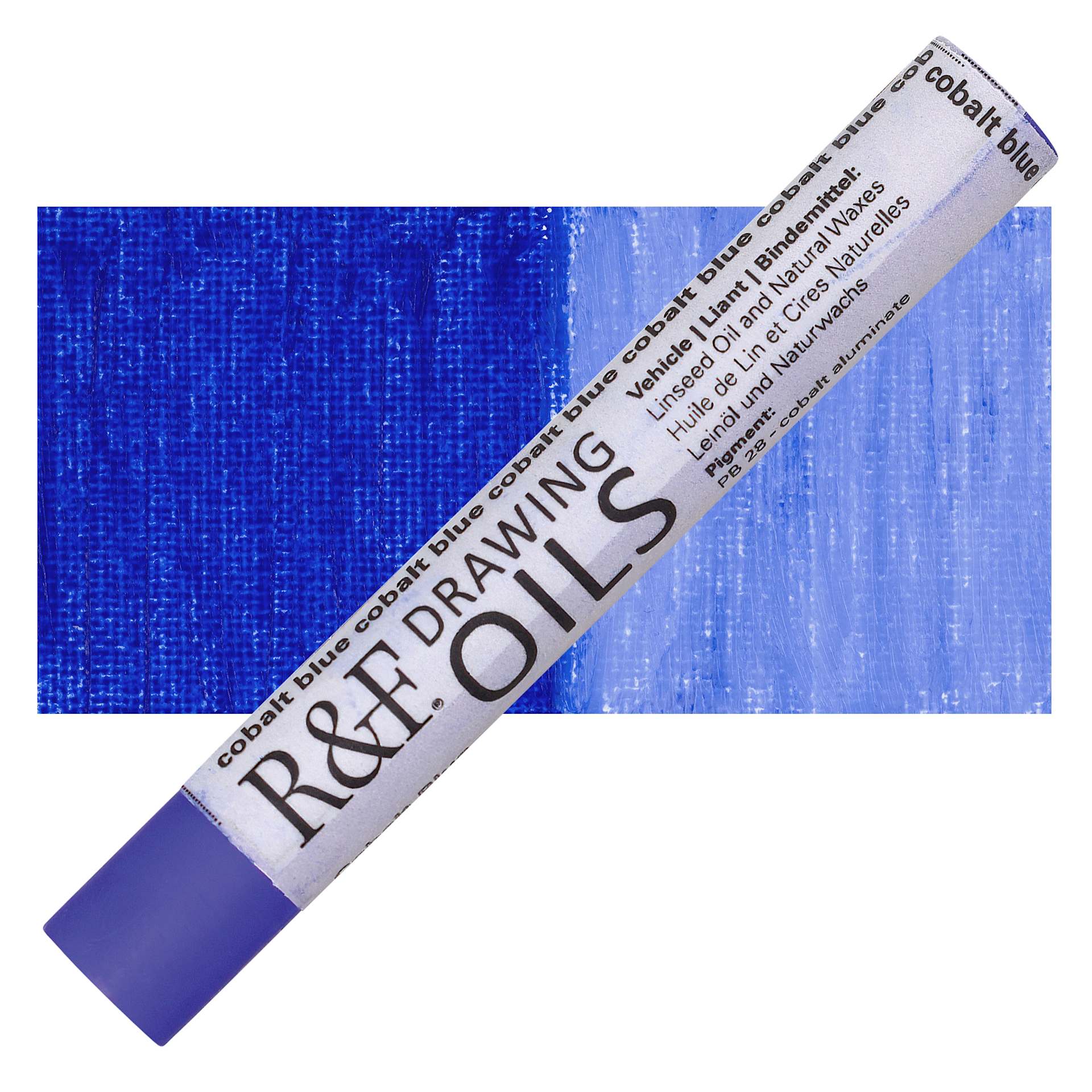 R&F Drawing Oil Stick - Cobalt Blue, 12 ml stick and swatch