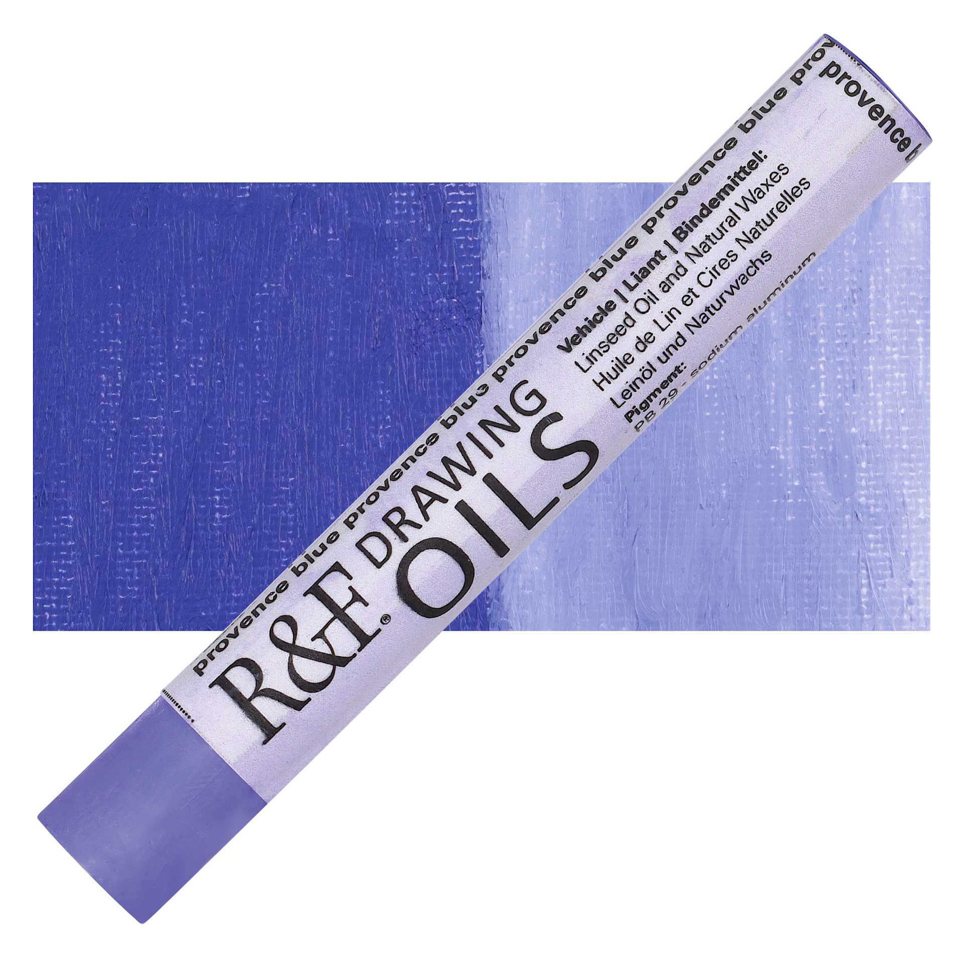 R&F Drawing Oil Stick - Provence Blue, 12 ml stick and swatch