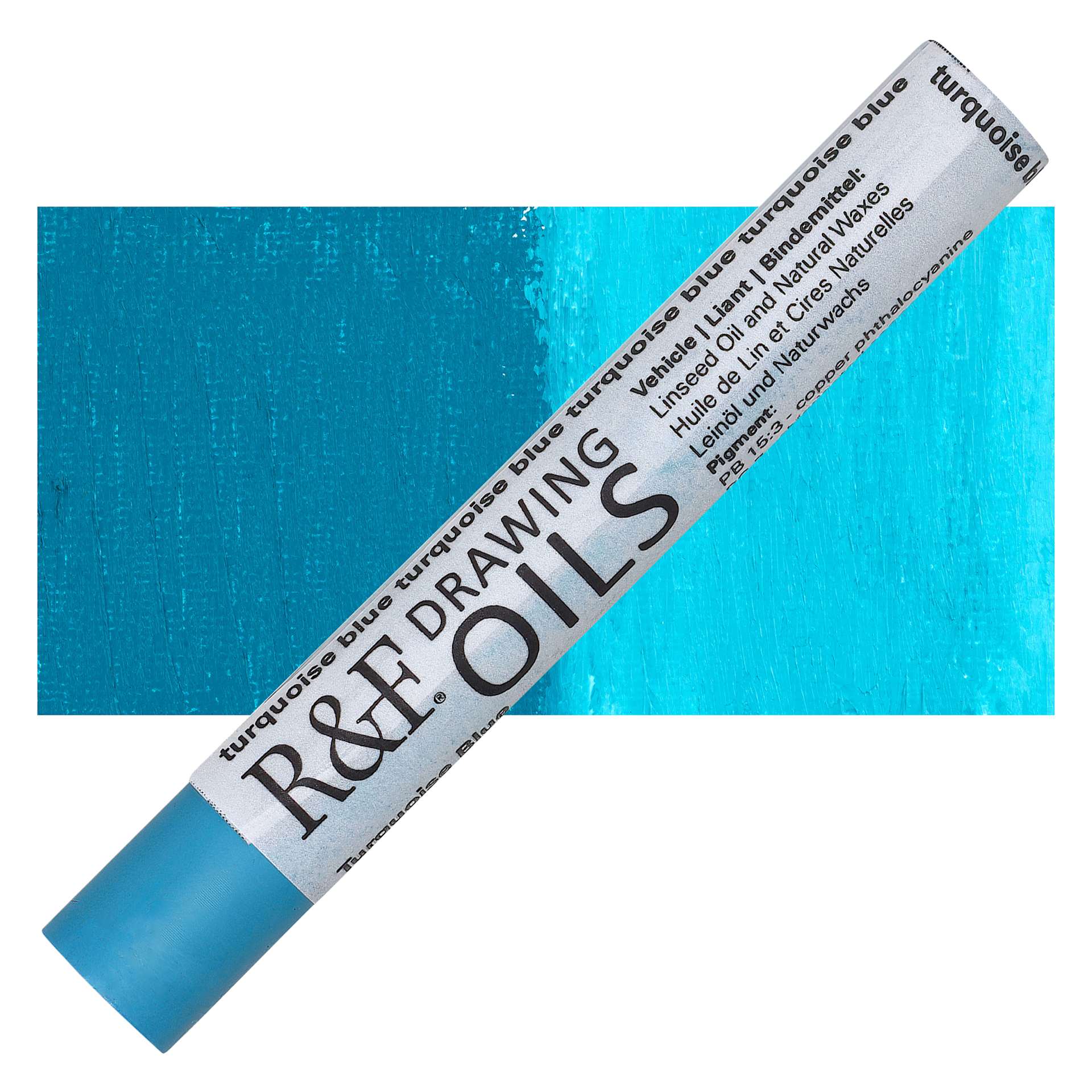 R&F Drawing Oil Stick - Turquoise Blue, 12 ml stick and swatch