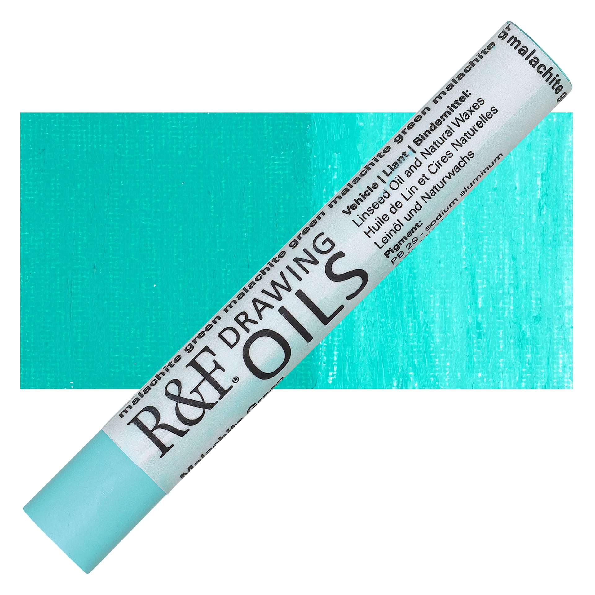 R&F Drawing Oil Stick - Malachite Green, 12 ml stick and swatch