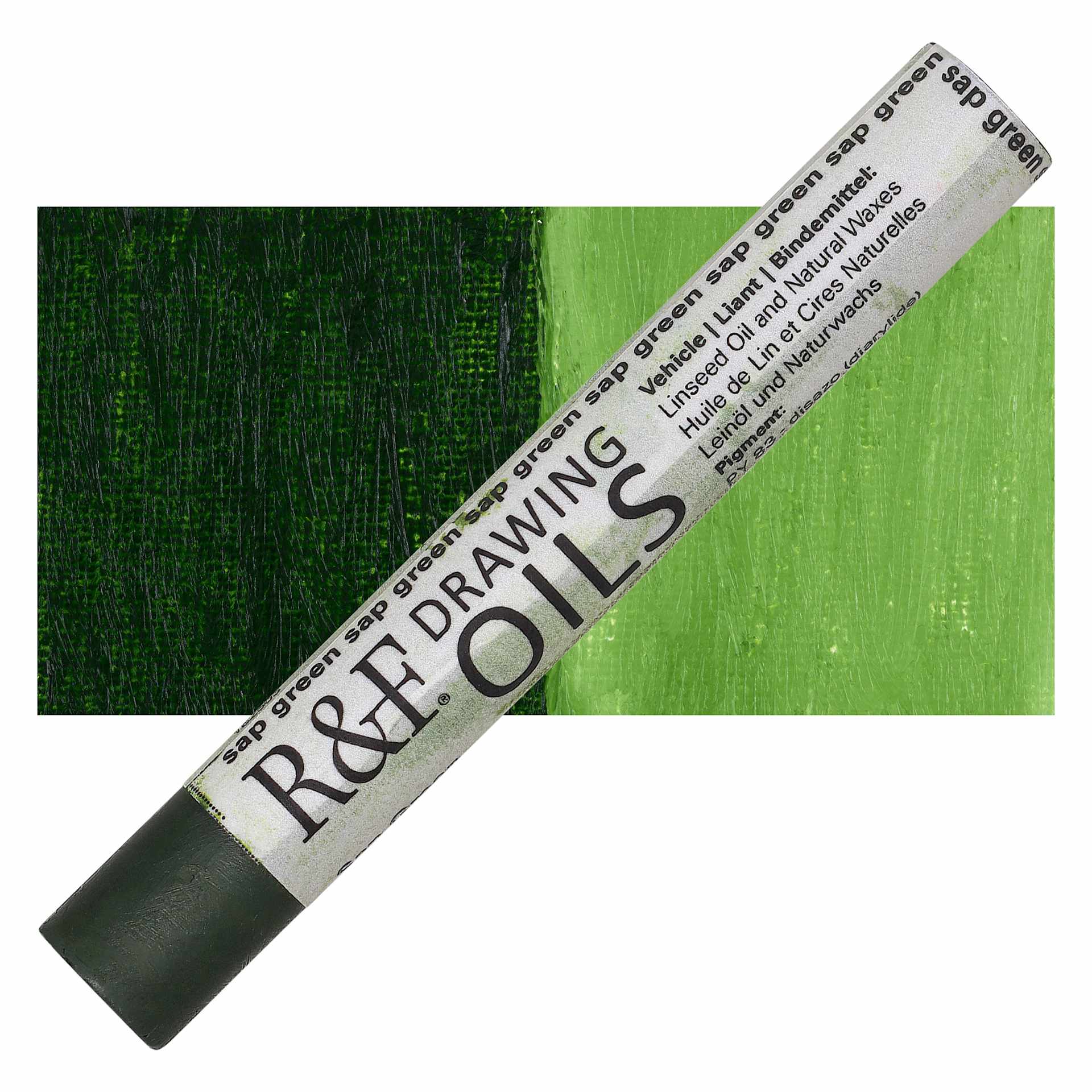 R&F Drawing Oil Stick - Sap Green, 12 ml stick and swatch