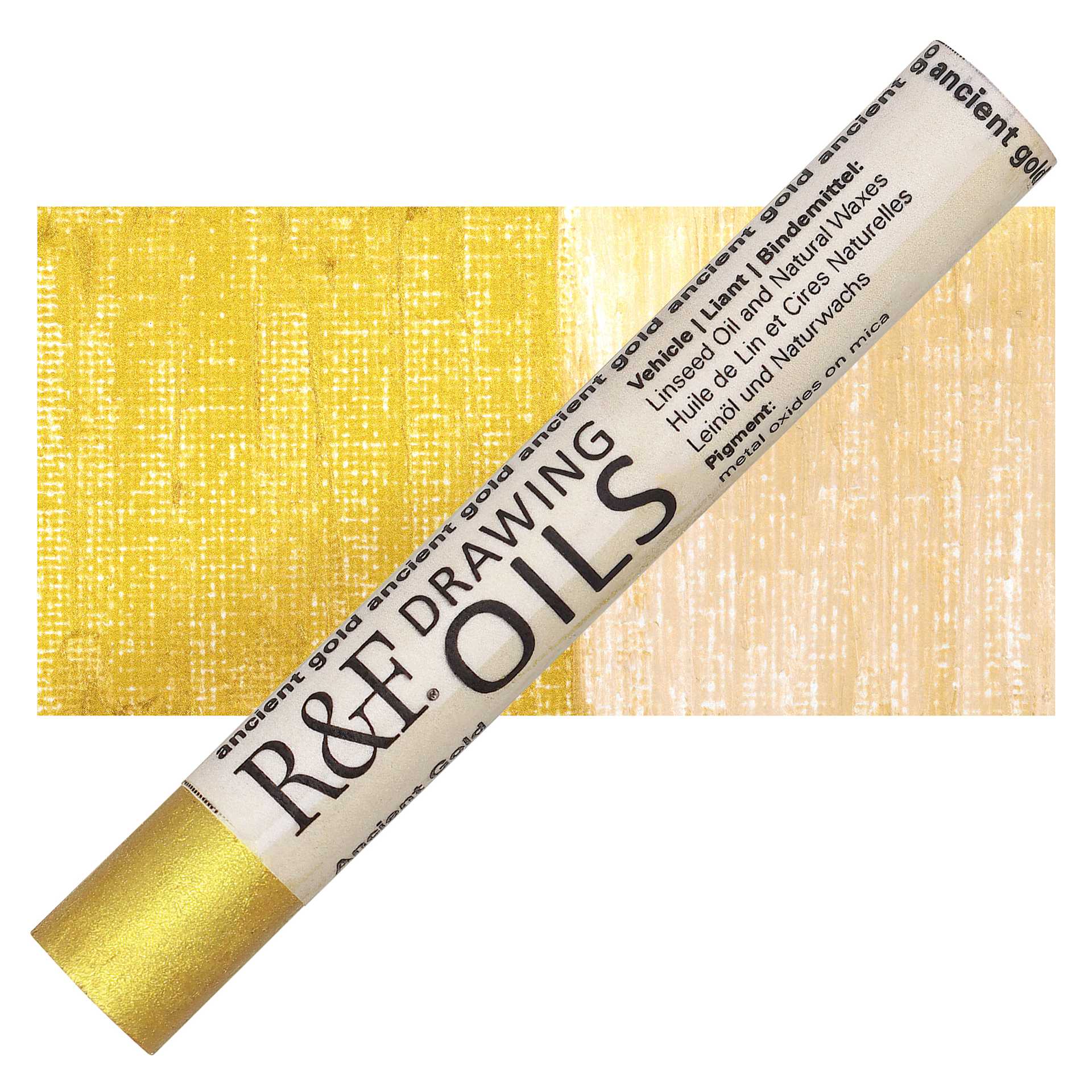 R&F Drawing Oil Stick - Ancient Gold, 12 ml stick and swatch