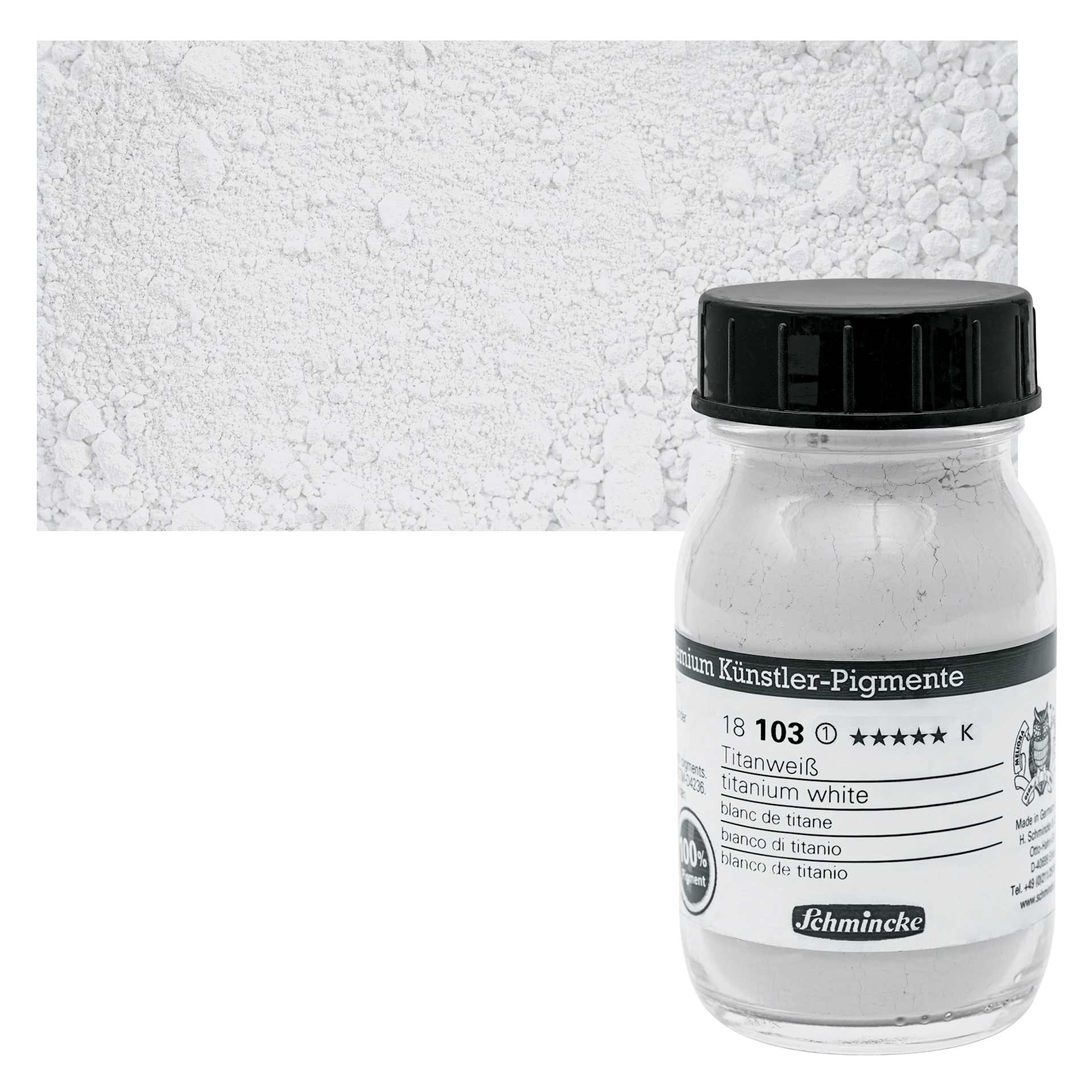 Schmincke Pigment - Titanium White, 100 ml Jar and swatch