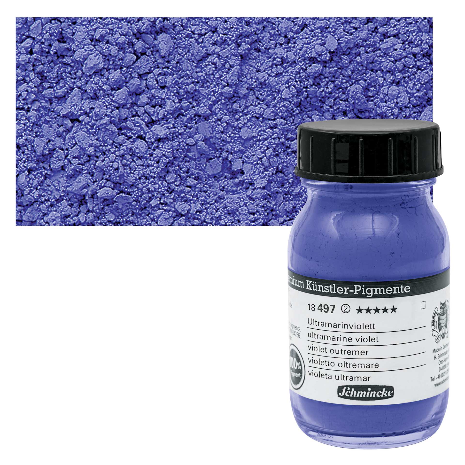 Schmincke Pigment - Ultramarine Violet, 100 ml Jar and swatch