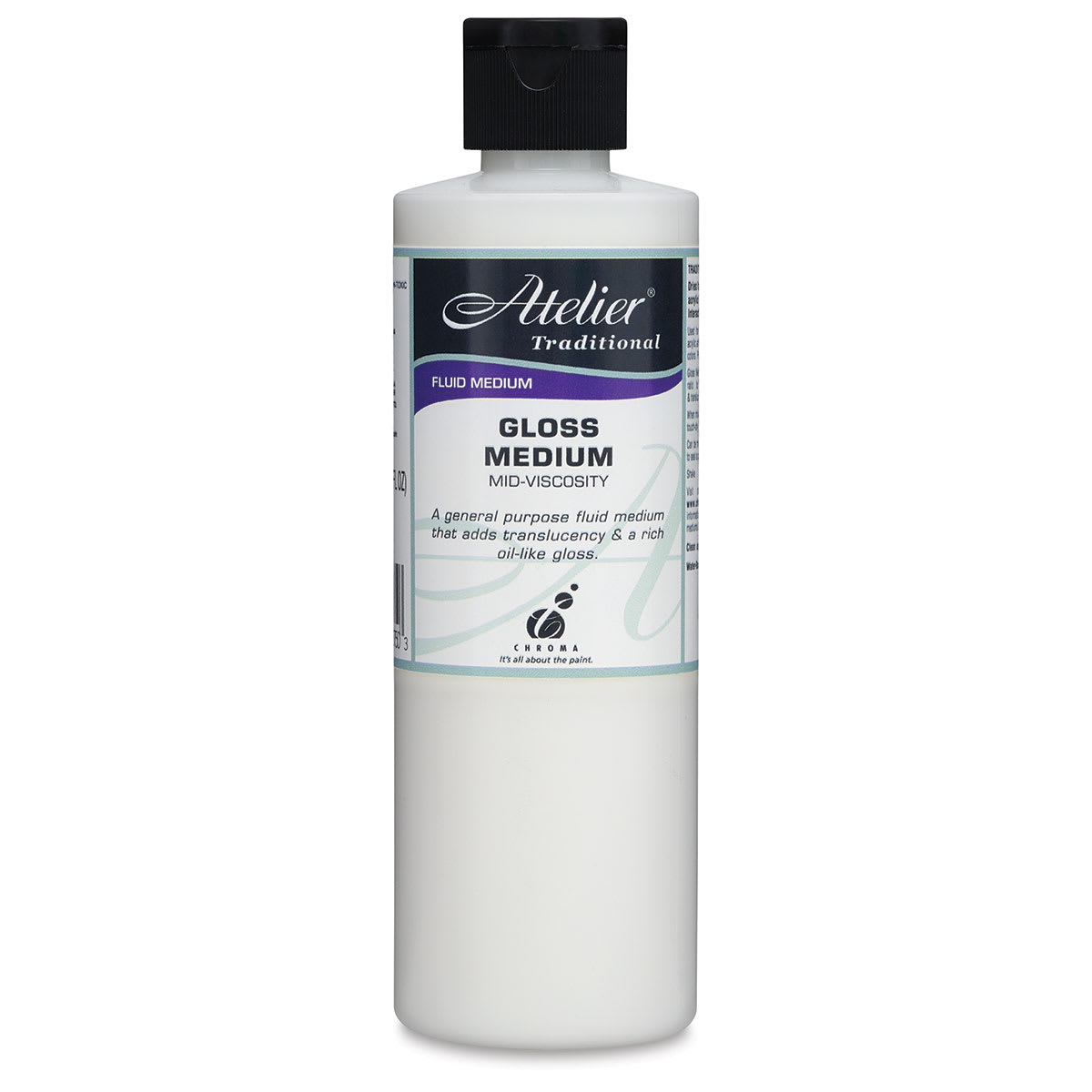 Chroma Atelier Traditional Mid-Viscosity Medium - Front of 250 ml Bottle of Gloss Medium Chroma Atelier Traditional Mid-Viscosity Medium - Front of 250 ml Bottle of Gloss Medium
