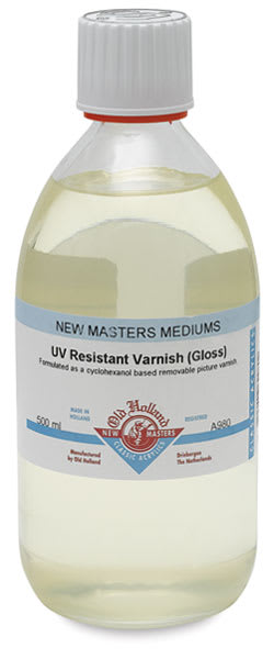 Old Holland New Masters UV Resistant Varnish - Front view of 500 ml Gloss Varnish