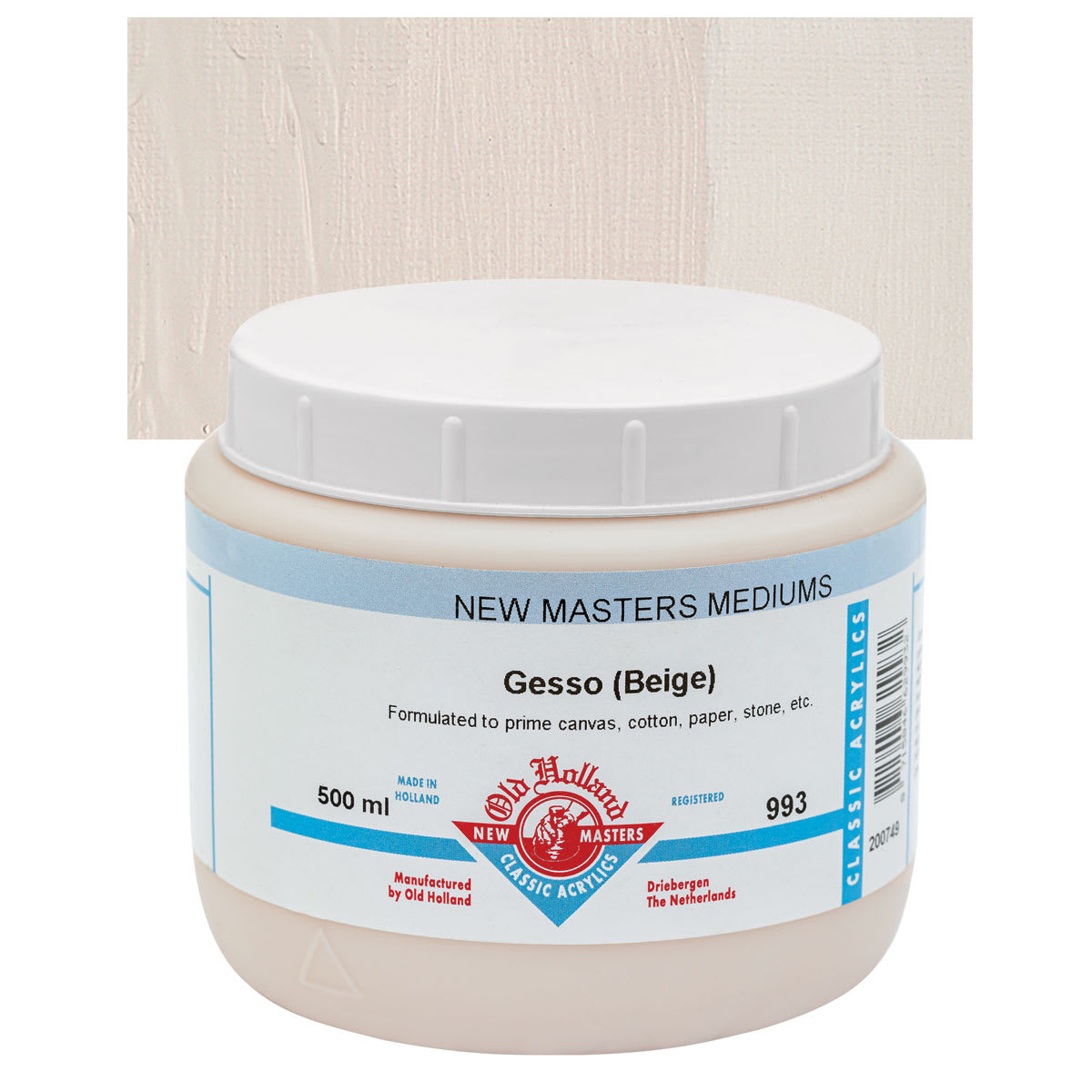 Old Holland New Masters Beige Gesso Opaque - 500 ml jar and swatch