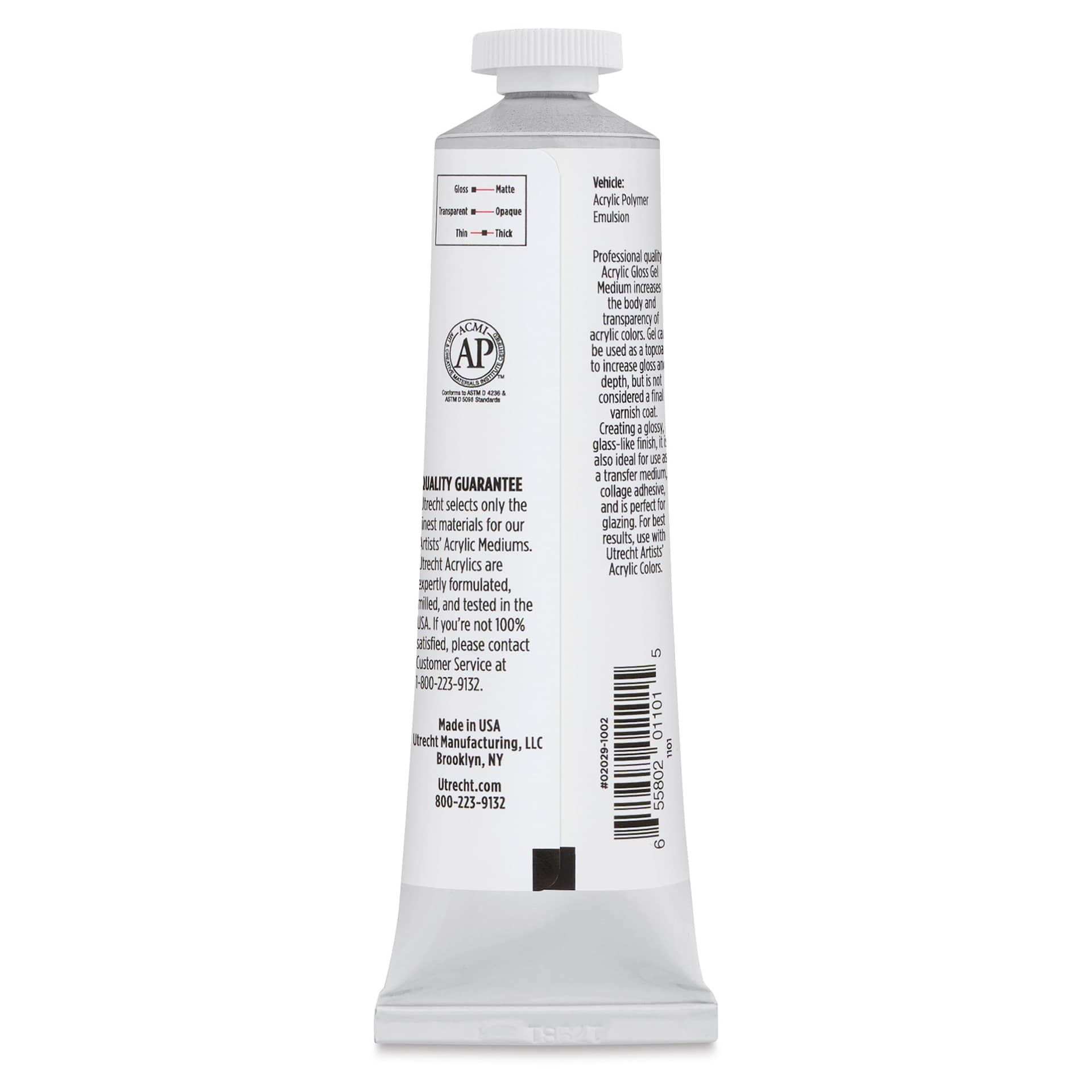 Utrecht Artists' Acrylic Gel Medium - Gloss Gel Medium, 2 oz tube back of tube