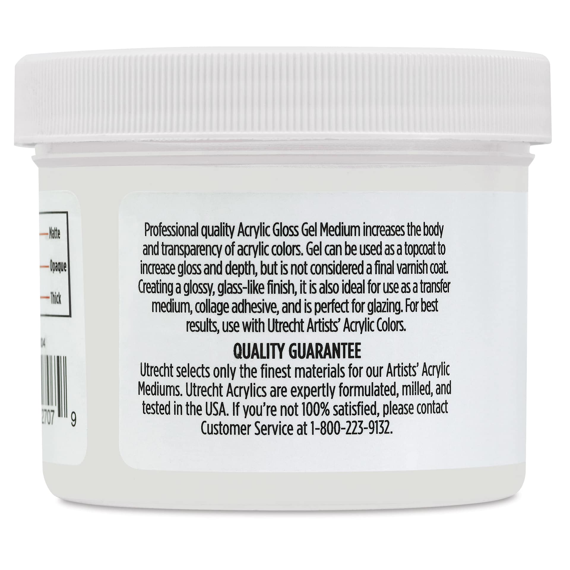Utrecht Artists' Acrylic Gel Medium - Gloss Gel Medium, 4 oz jar back