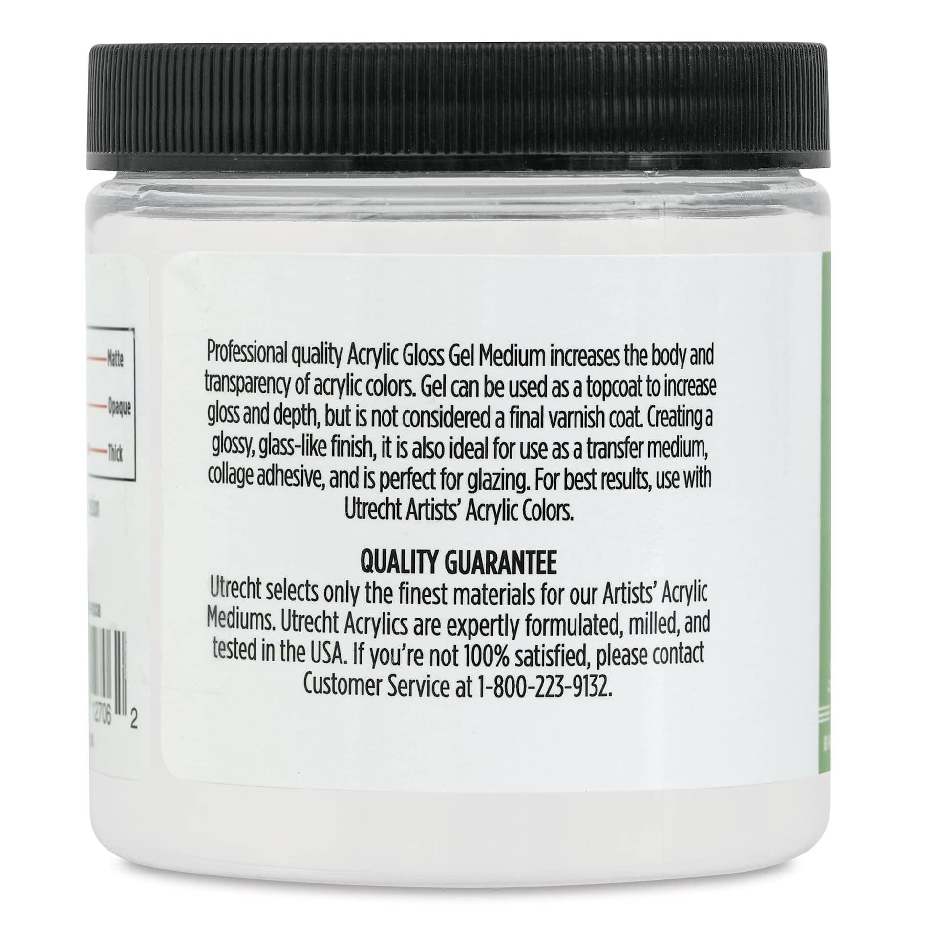 Utrecht Artists' Acrylic Gel Medium - Gloss Gel Medium, 8 oz jar side of jar