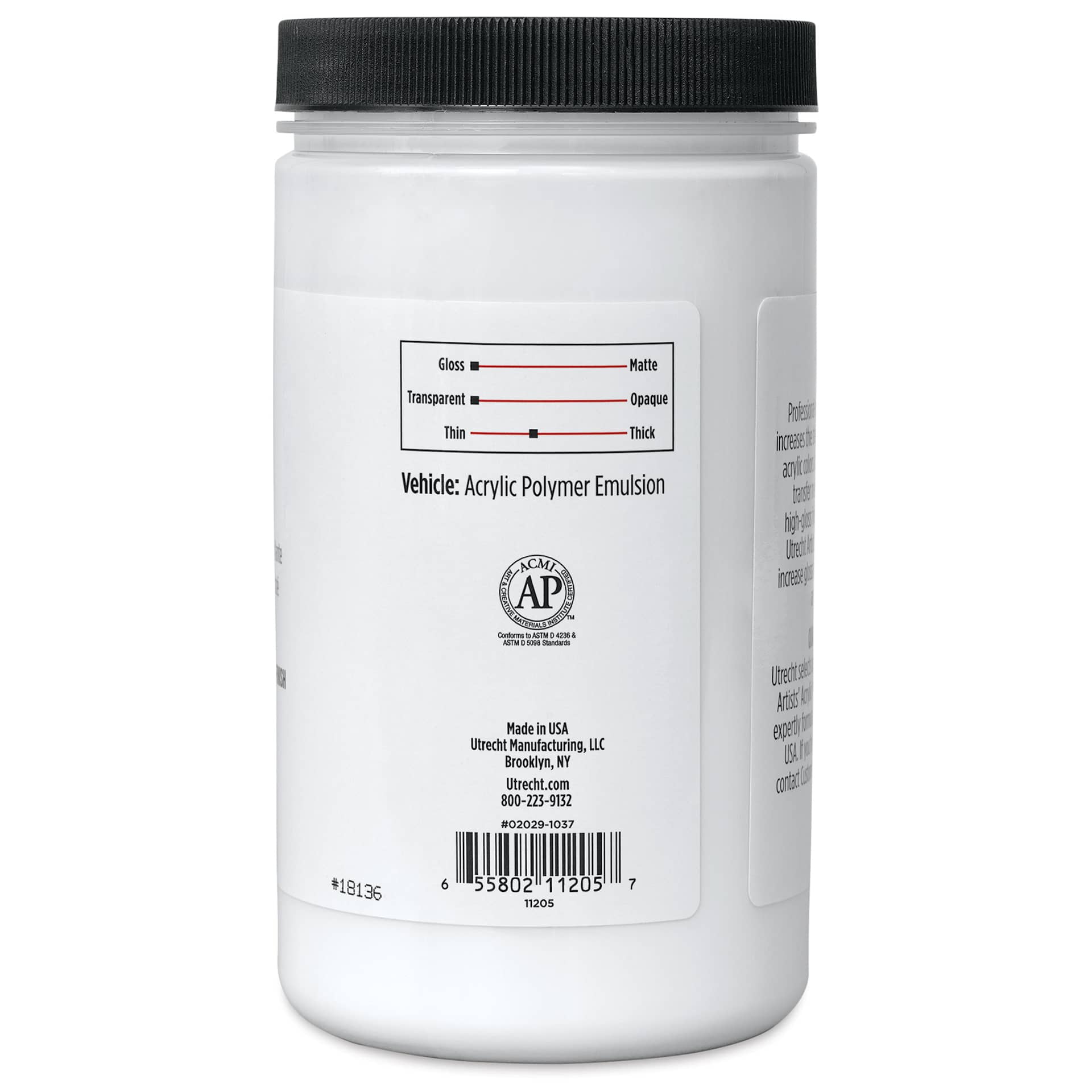 Utrecht Artists' Acrylic Fluid Medium - Gloss Medium, 32 oz right side
