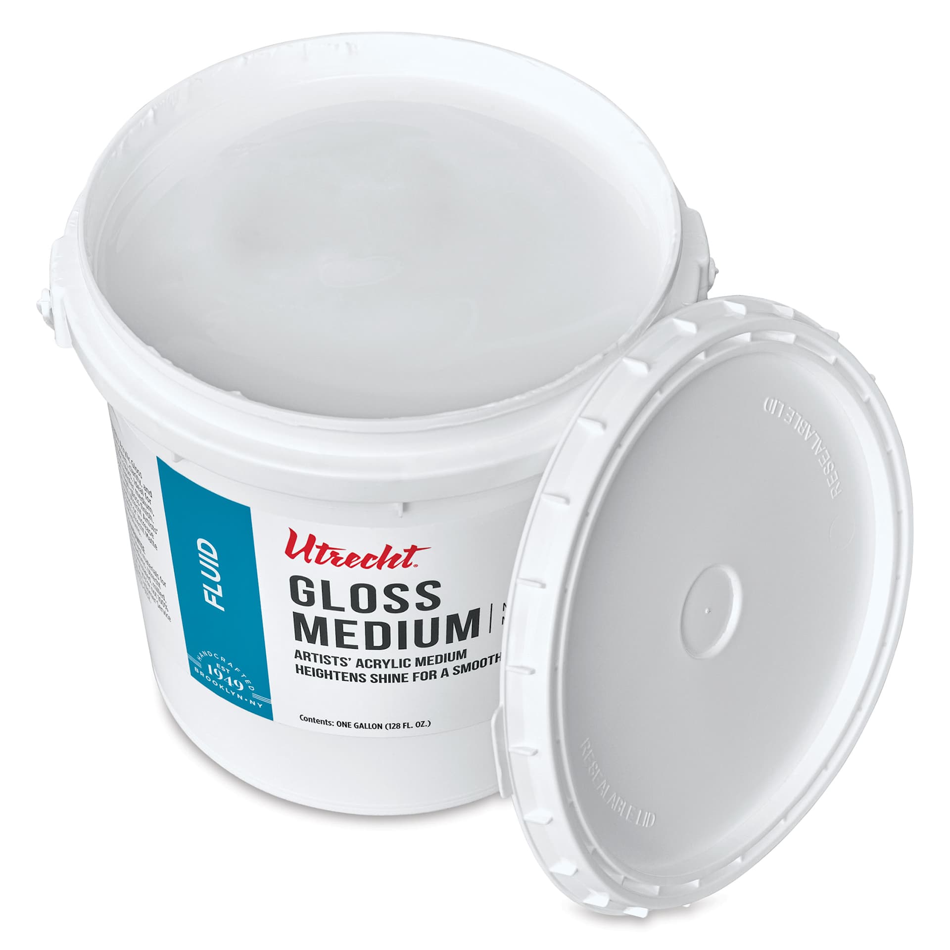 Utrecht Artists' Acrylic Fluid Medium - Gloss Medium, 128 oz open to show medium
