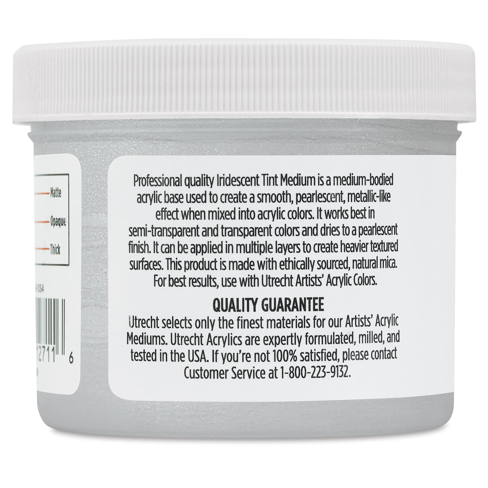 Utrecht Artists' Acrylic Iridescent Tint Medium - 4 oz, back of jar