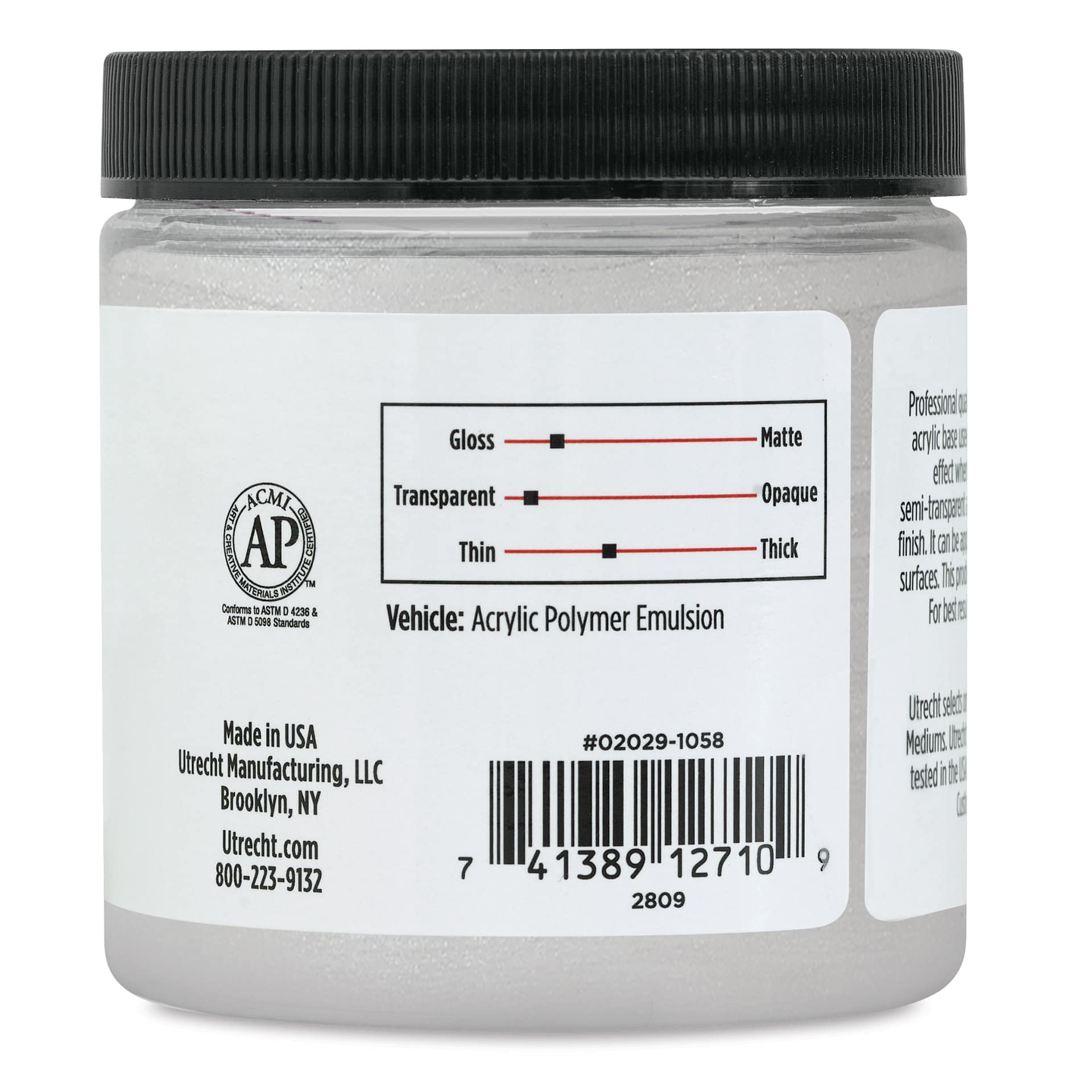 Utrecht Artists' Acrylic Iridescent Tint Medium - 8 oz back of jar