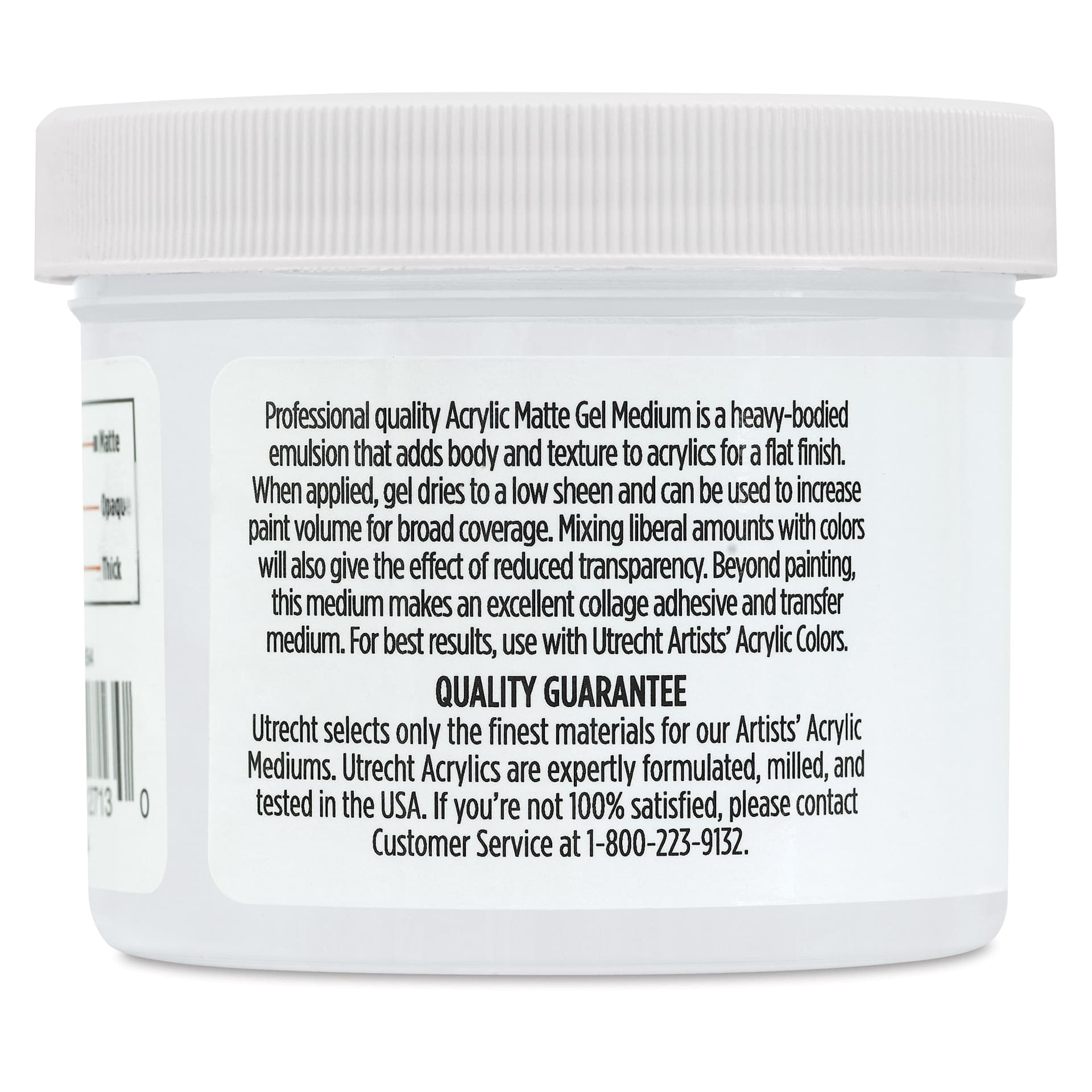 Utrecht Artists' Acrylic Gel Medium - Matte Gel Medium, 4 oz jar side