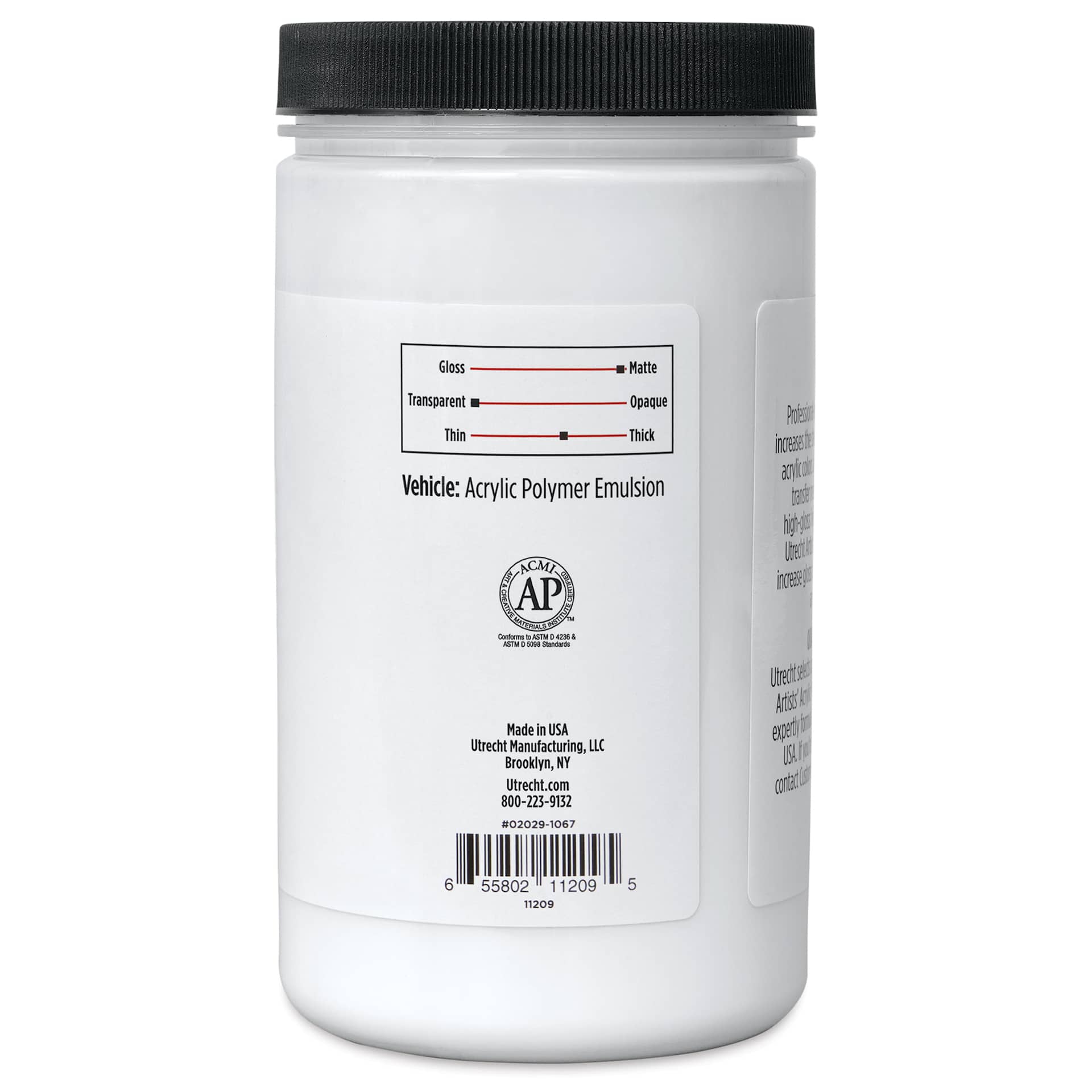 Utrecht Acrylic Medium - Gel Matte Medium, Quart right side