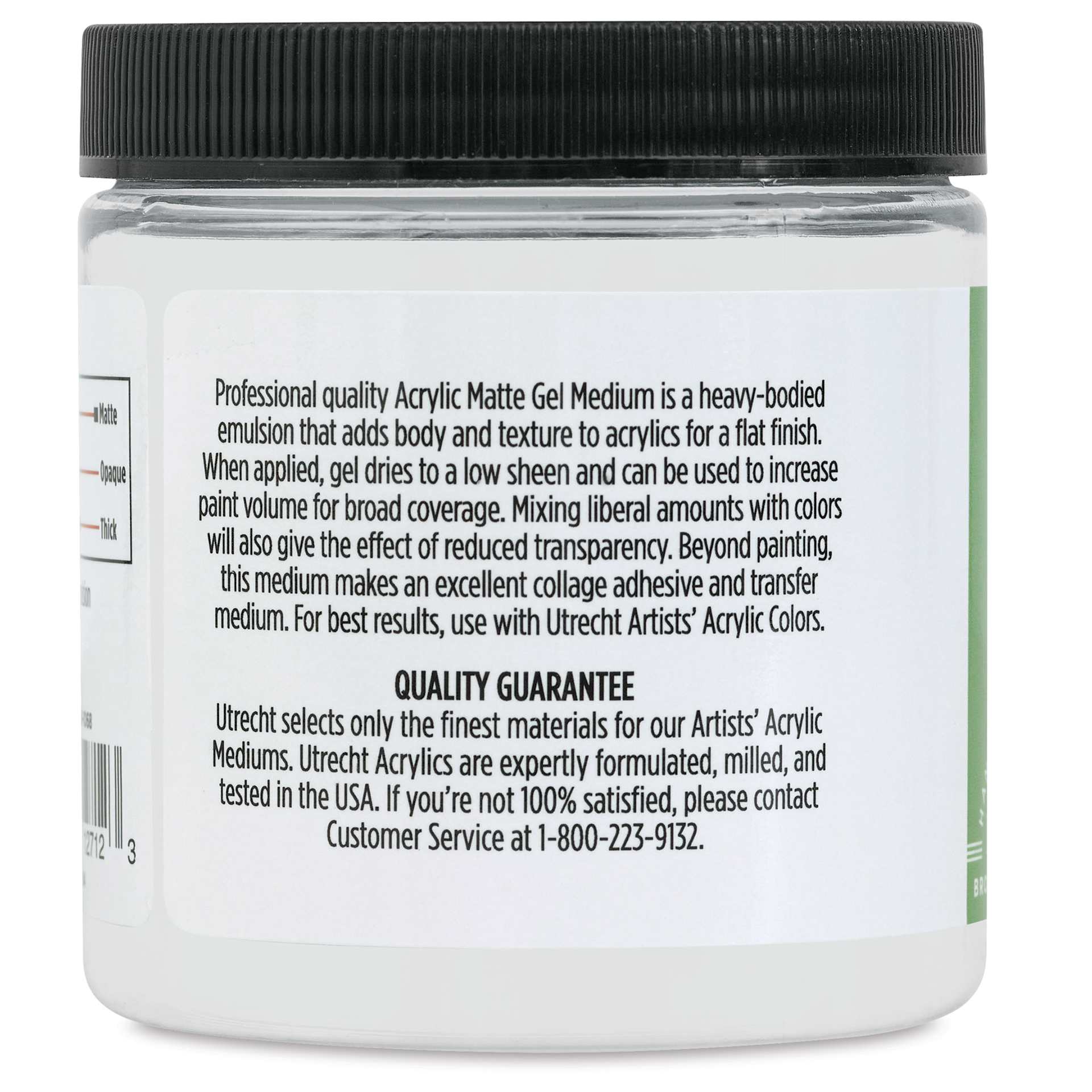 Utrecht Artists' Acrylic Gel Medium - Gel Matte Medium, 8 oz, back of jar