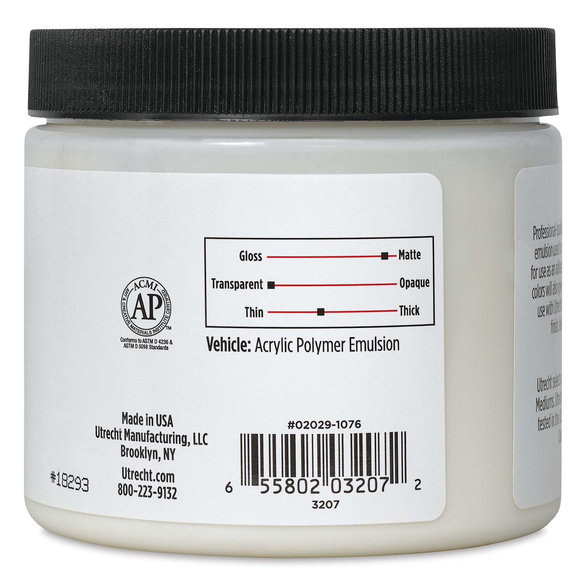 Utrecht Artists' Acrylic Fluid Medium - Matte Medium, 16 oz right side