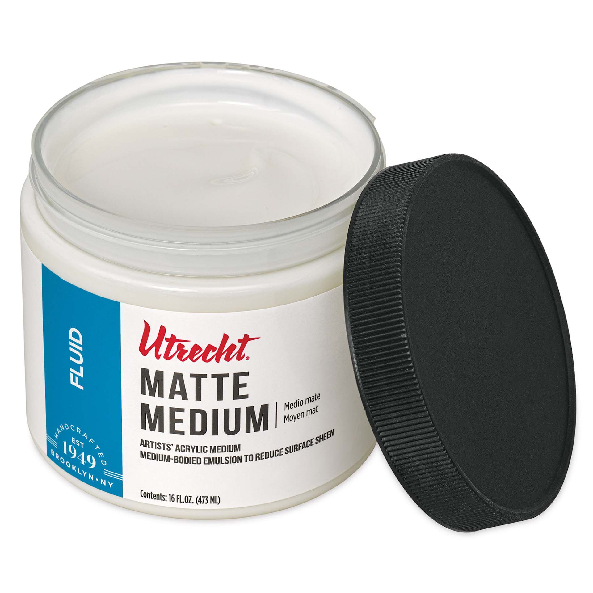 Utrecht Artists' Acrylic Fluid Medium - Matte Medium, 16 oz open to show medium