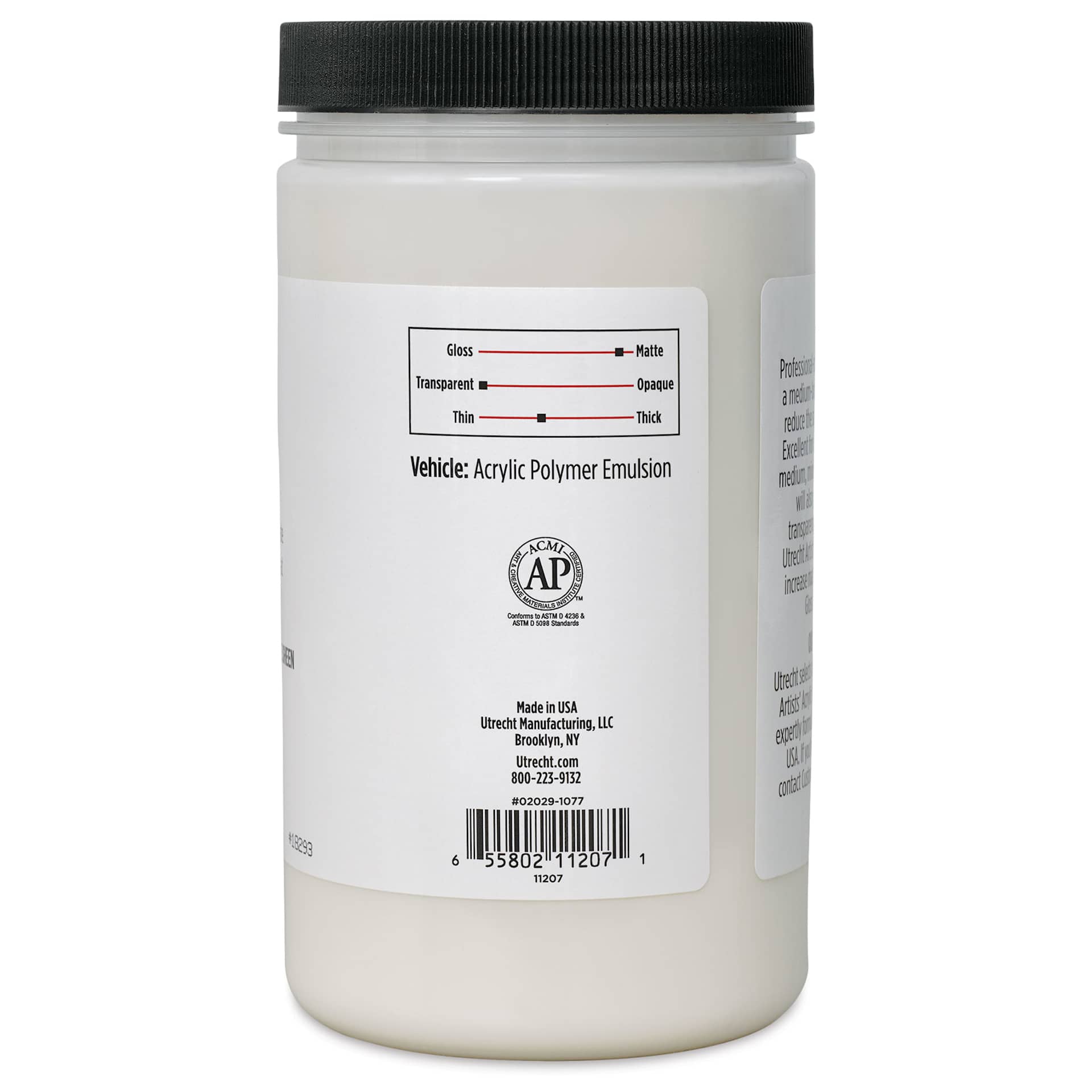 Utrecht Artists' Acrylic Fluid Medium - Matte Medium, 32 oz right side
