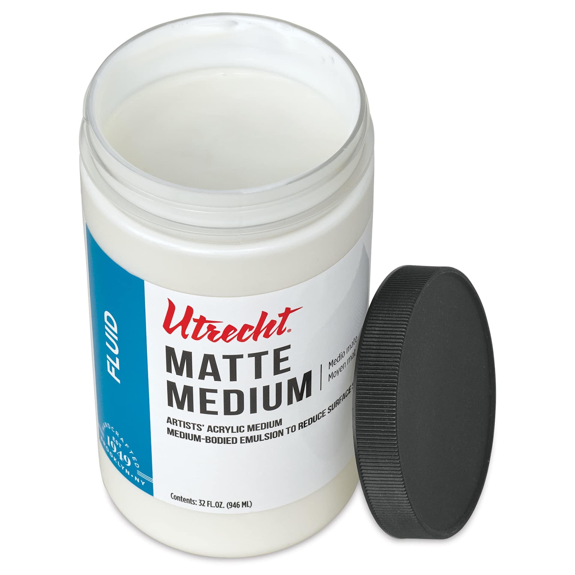 Utrecht Artists' Acrylic Fluid Medium - Matte Medium, 32 oz open to show medium