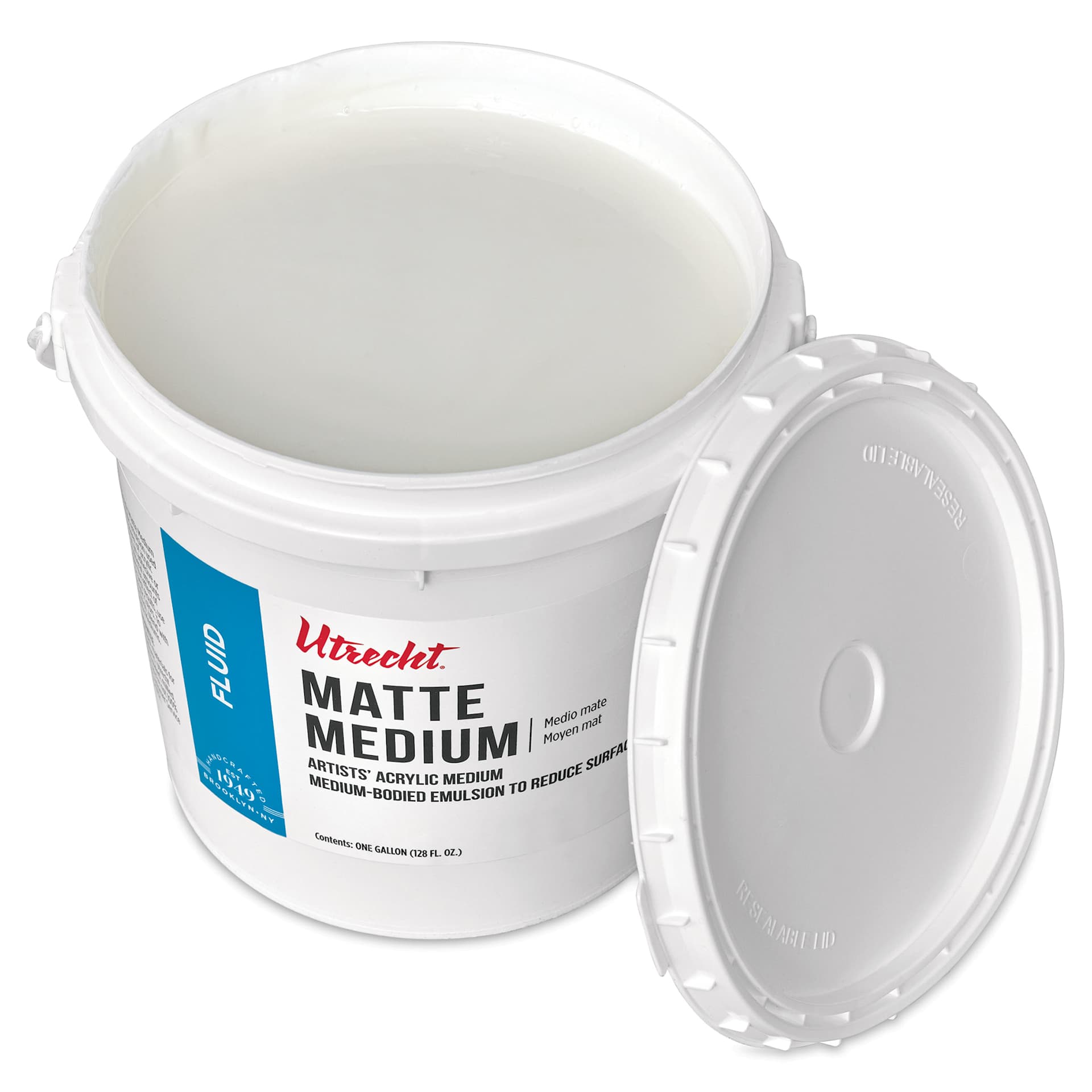 Utrecht Artists' Acrylic Fluid Medium - Matte Medium, 128 oz open to show medium