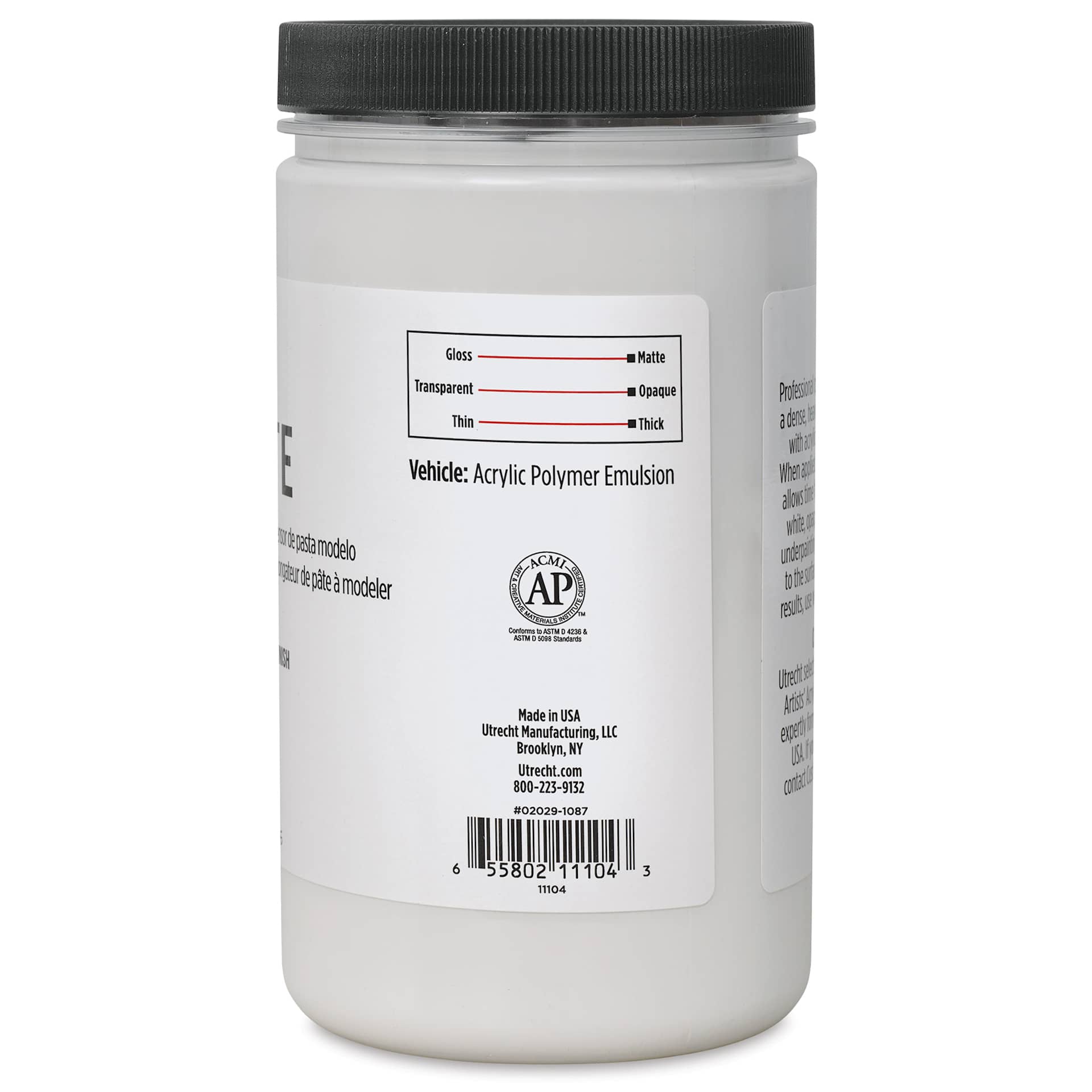 Utrecht Artists' Acrylic Model Paste Extender - 32 oz right side