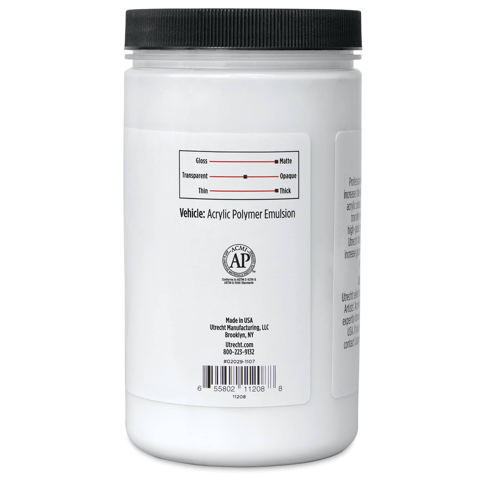 Utrecht Artists' Acrylic Opaque Gel Medium - 32 oz right side