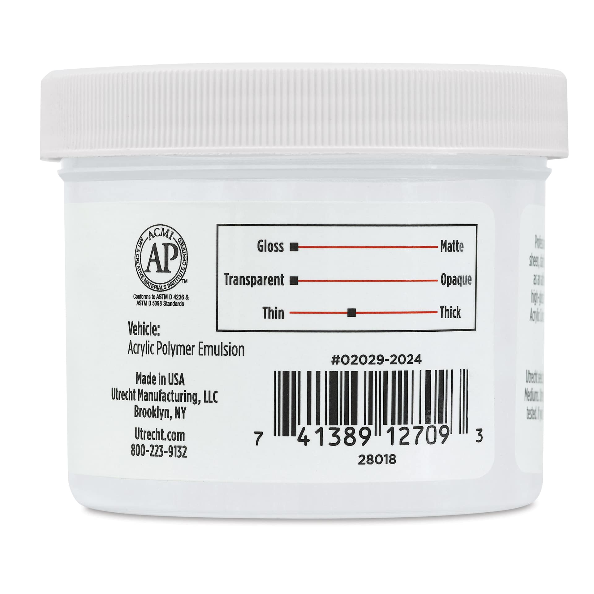 Utrecht Artists' Acrylic Fluid Medium - Gloss Medium, 4 oz jar side