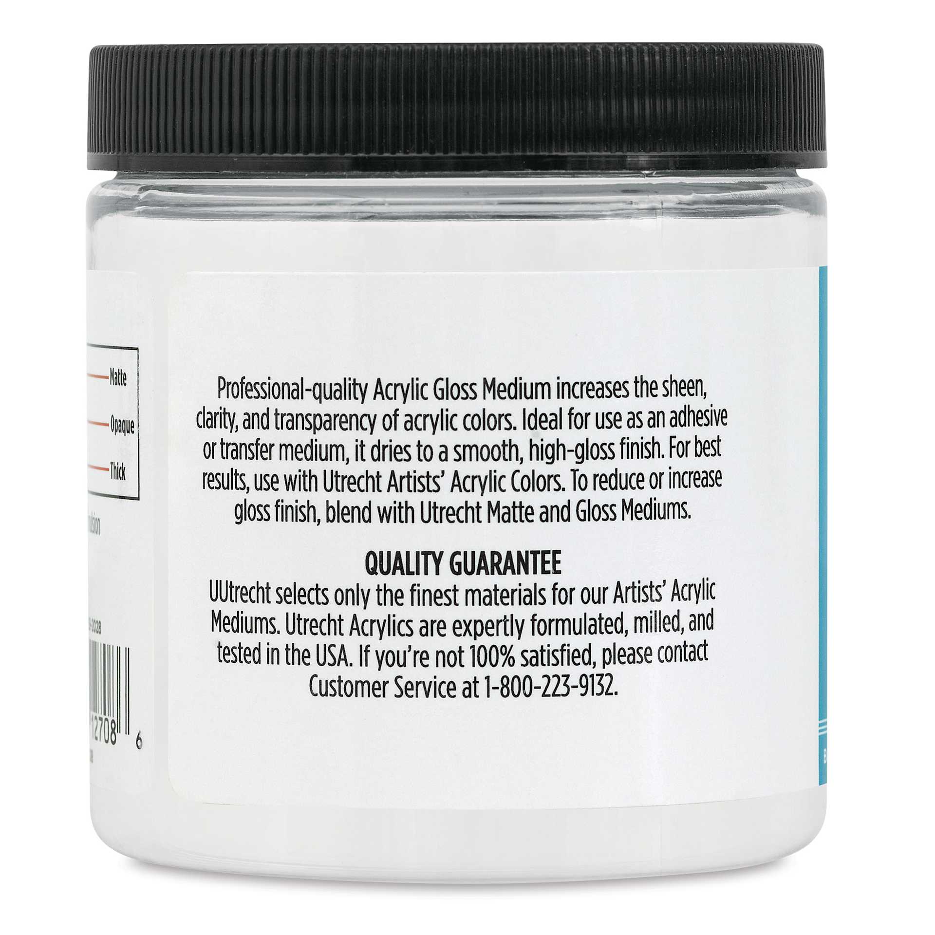 Utrecht Artists' Acrylic Fluid Medium - Gloss Medium, 8 oz side of jar