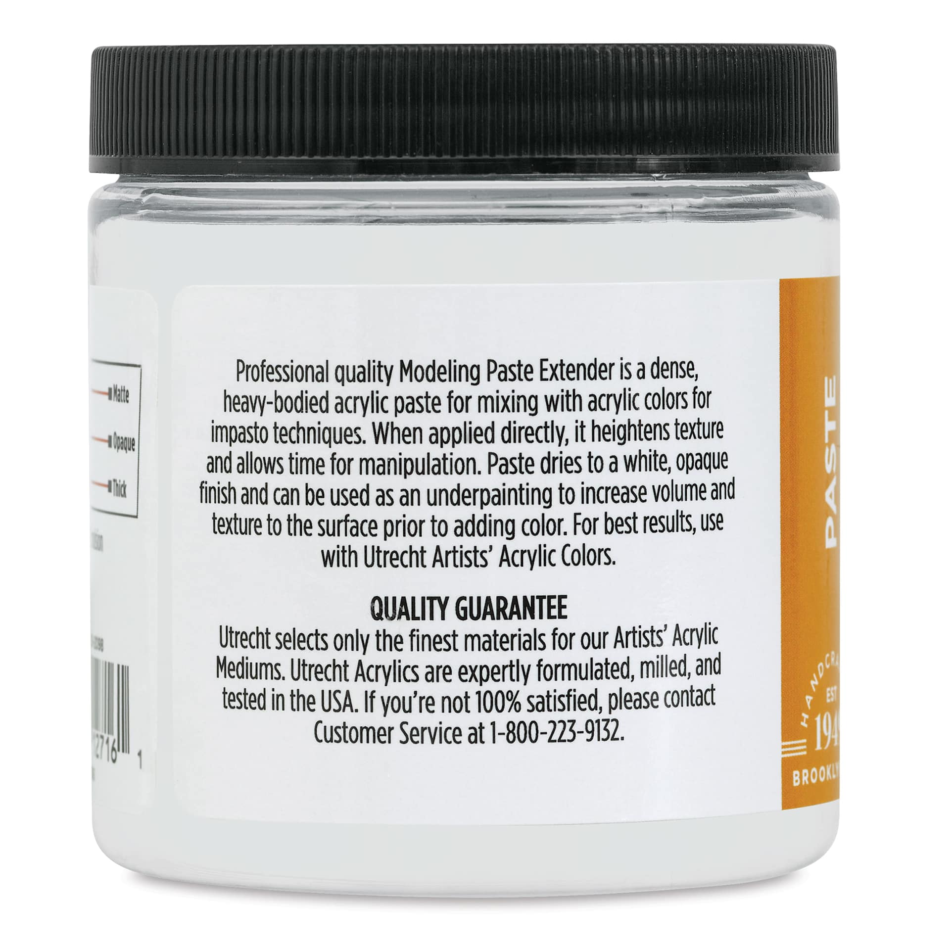 Utrecht Acrylic Medium - Modeling Paste Extender, 8 oz side of jar