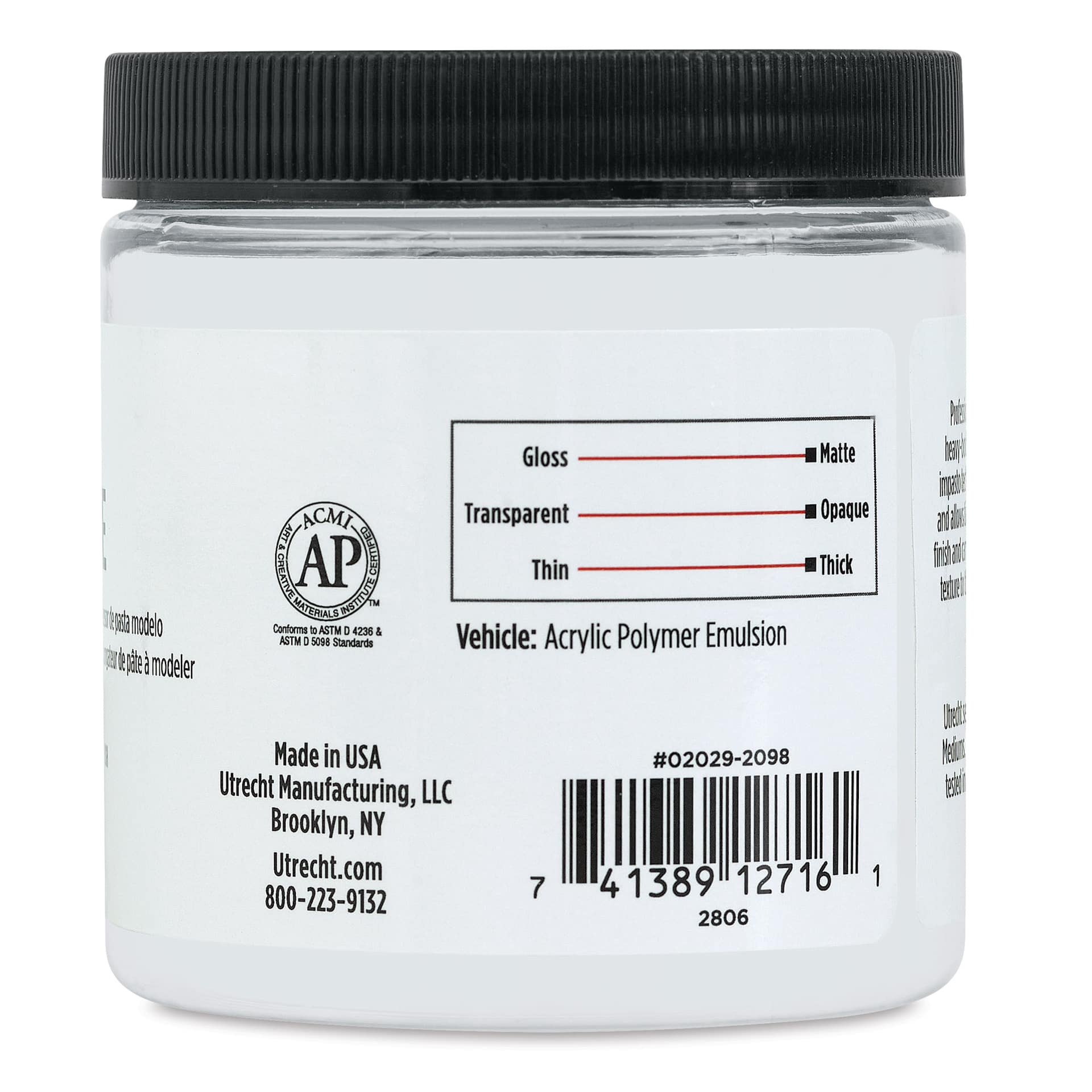 Utrecht Acrylic Medium - Modeling Paste Extender, 8 oz back of jar