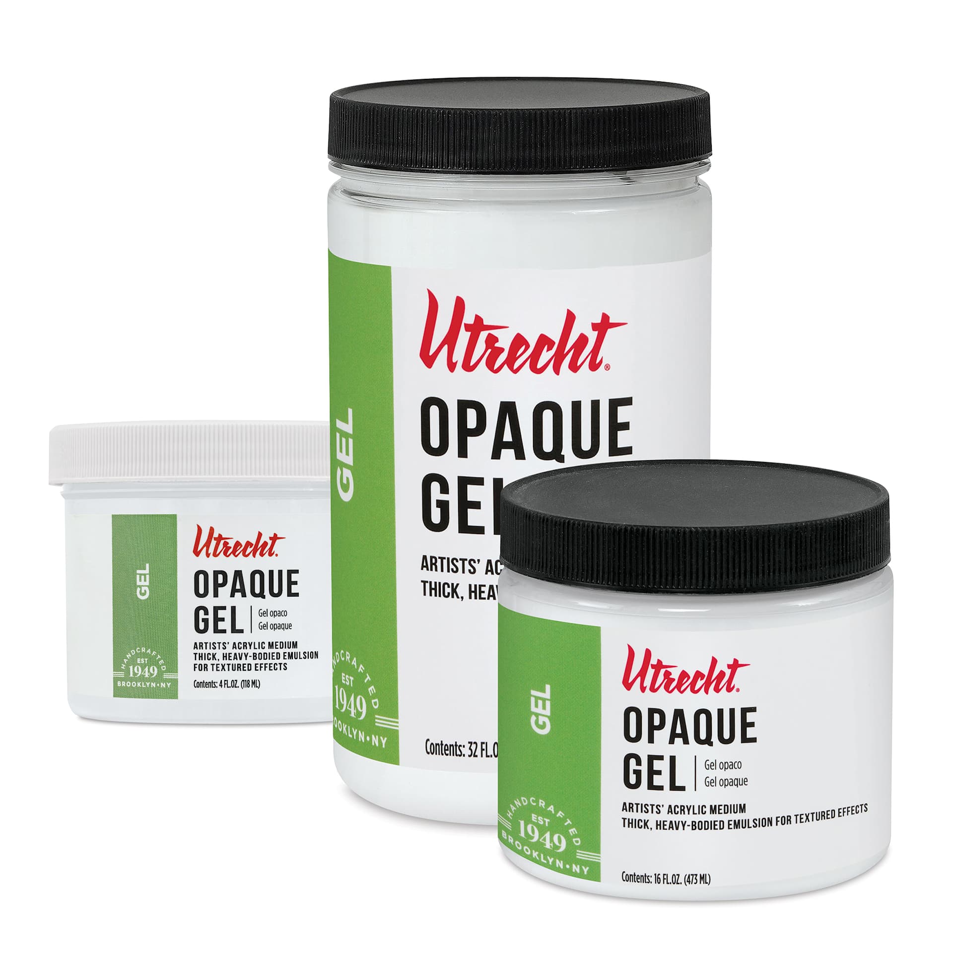 Utrecht Artists' Acrylic Opaque Gel Medium - 4 oz, 16 oz, and 32 oz jars
