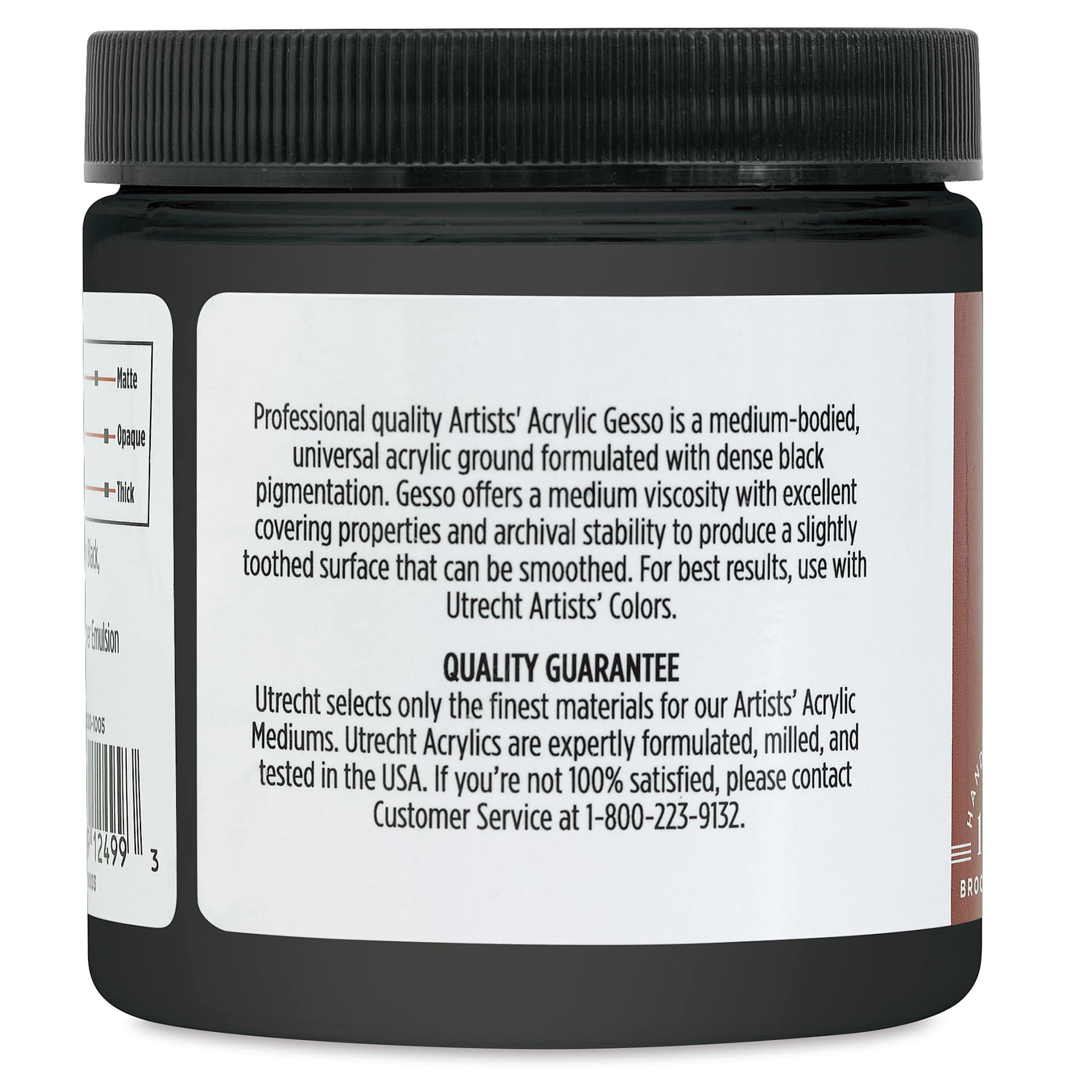 Utrecht Artists' Acrylic Gesso - Black, 8 oz side view